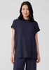 Woven Plissé Mock Neck Top