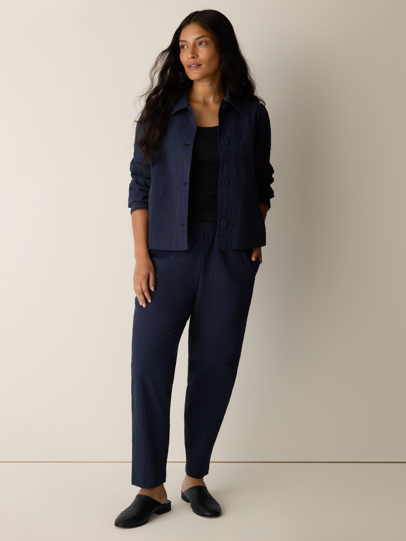 Organic Cotton Pucker Check Classic Collar Jacket