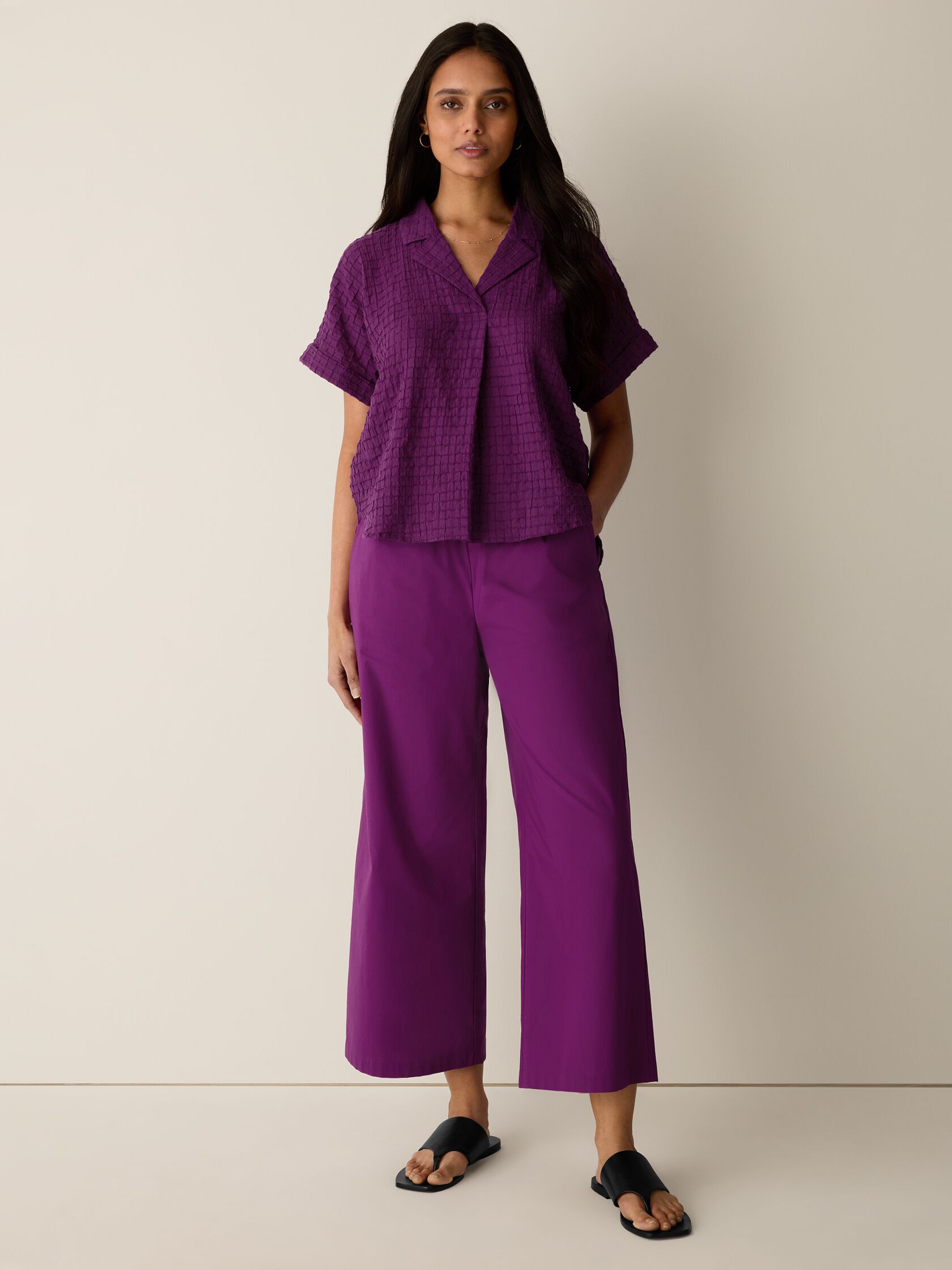 Stretch Organic Cotton Poplin Wide-Leg Pant