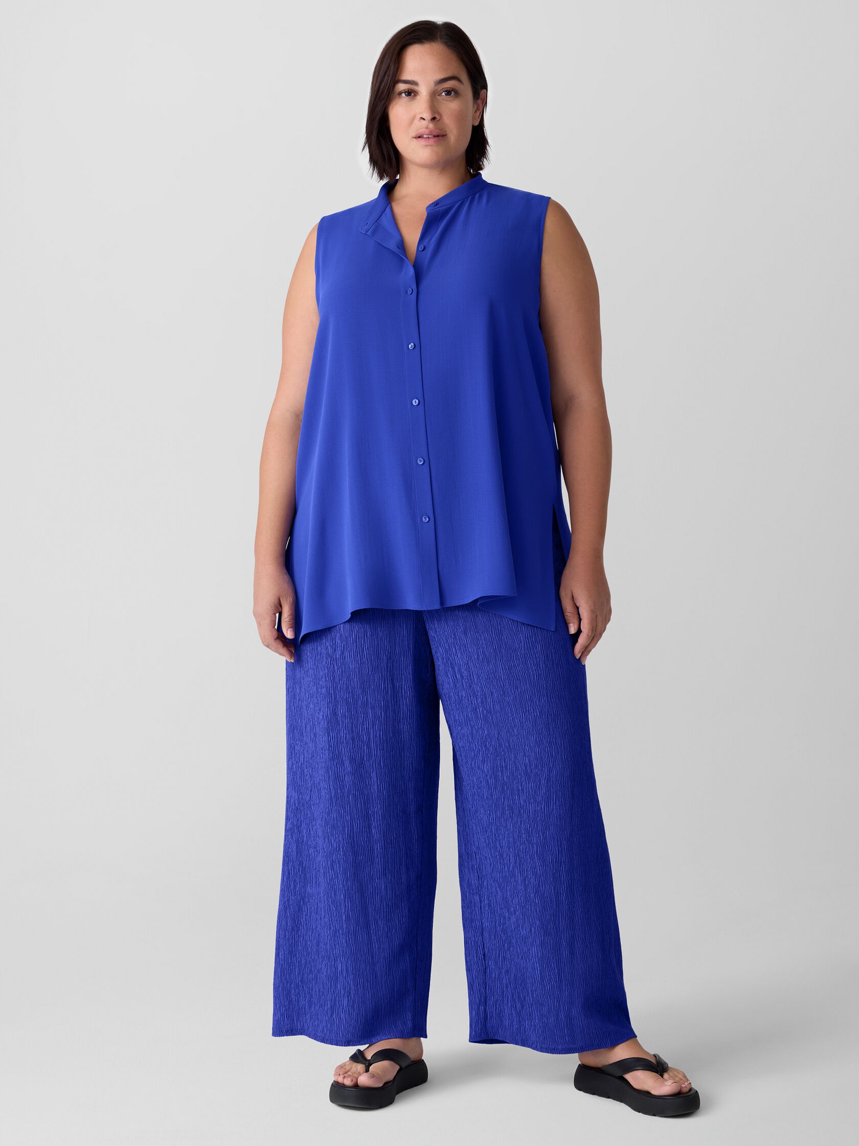 Woven Plissé Wide-Leg Pant