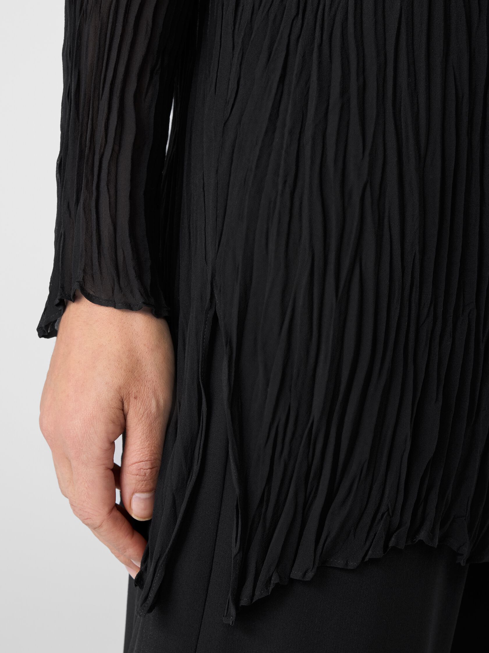 Crinkled Sheer Silk Georgette Bateau Neck Long Top