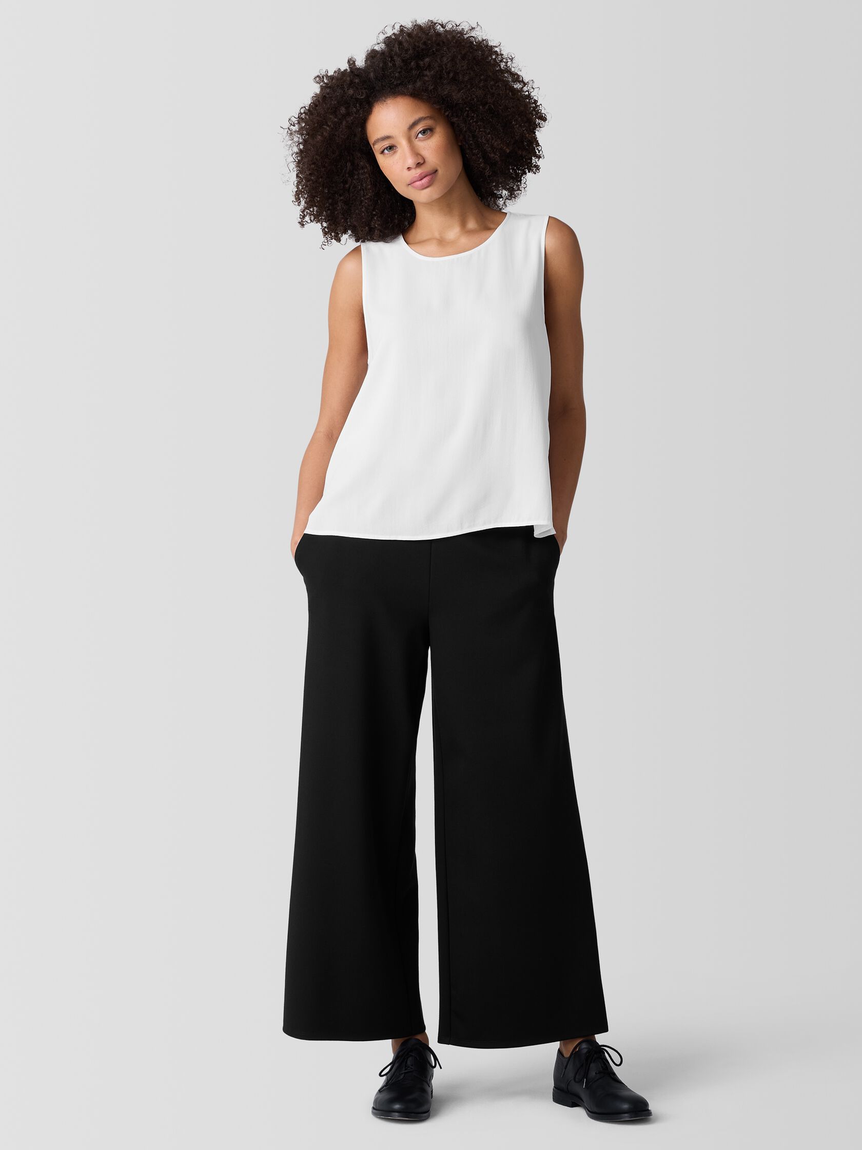 Silk Georgette Crepe Round Neck Tank