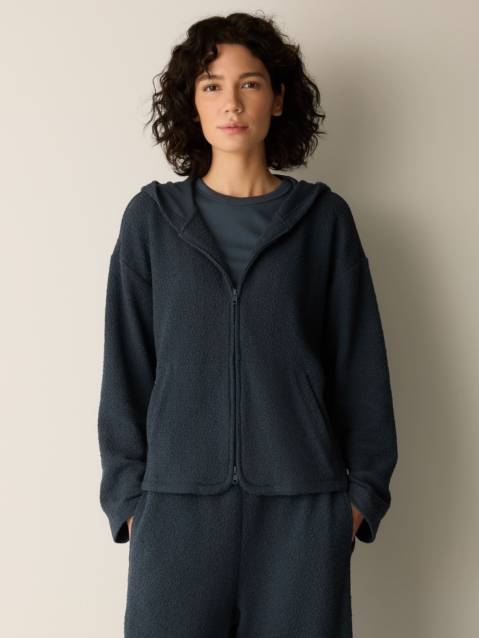 Organic Cotton Boucle Knit Hooded Jacket