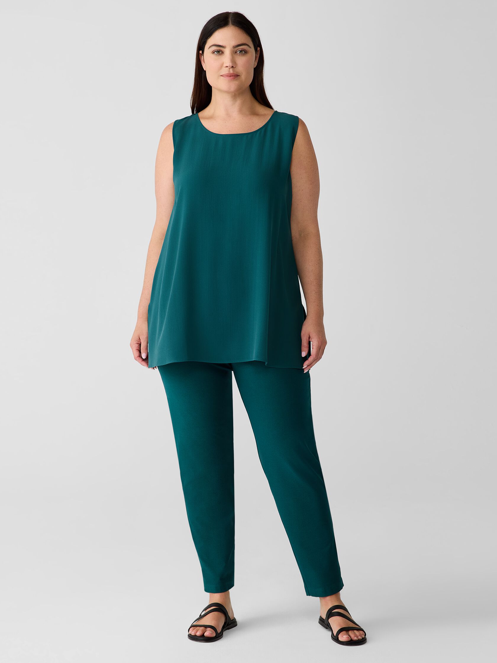 Silk Georgette Crepe&nbsp;Ballet Neck Long Tank