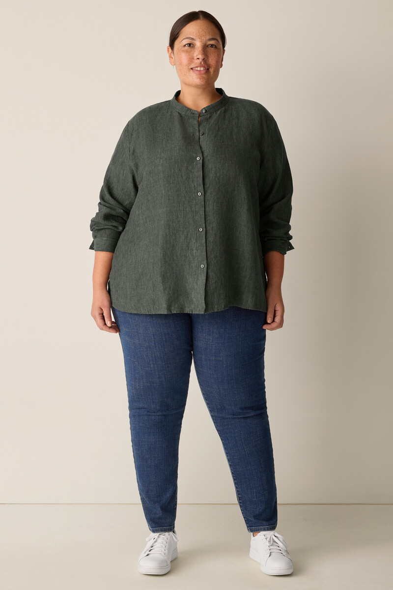 Washed Organic Linen Délavé Band Collar Shirt Washed Organic Linen Délavé Band Collar Shirt