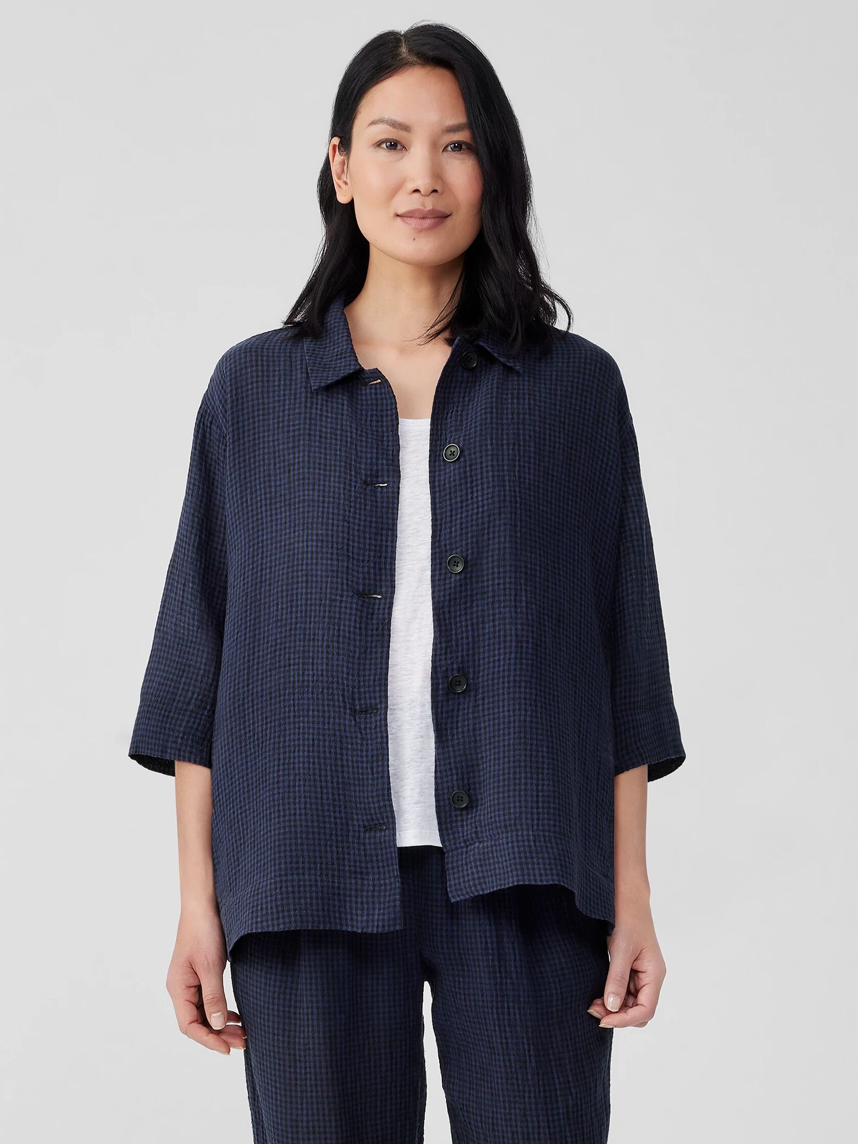 Puckered Organic Linen Shirt Jacket
