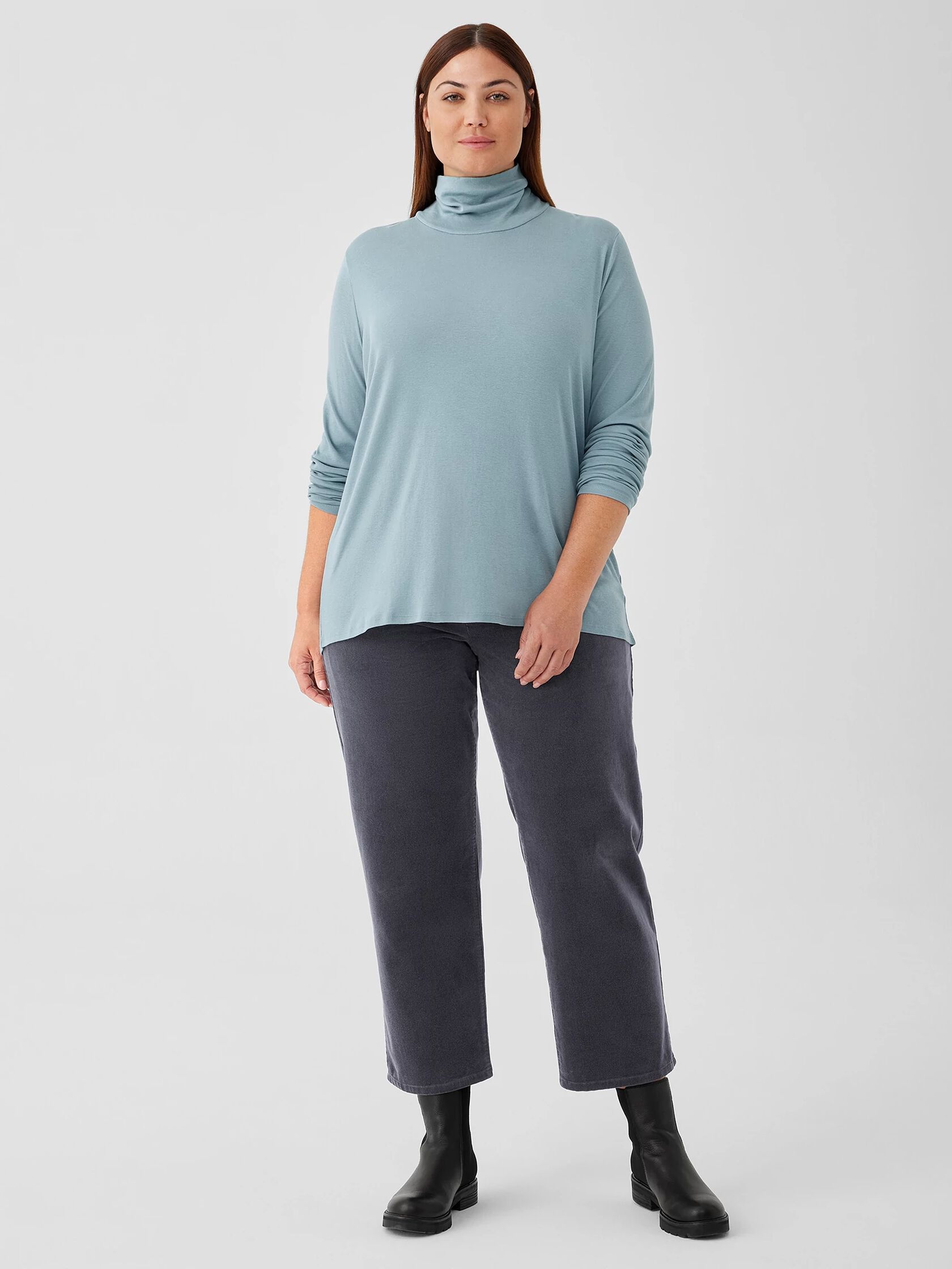 Ribbed Pima Cotton Blend Turtleneck Top