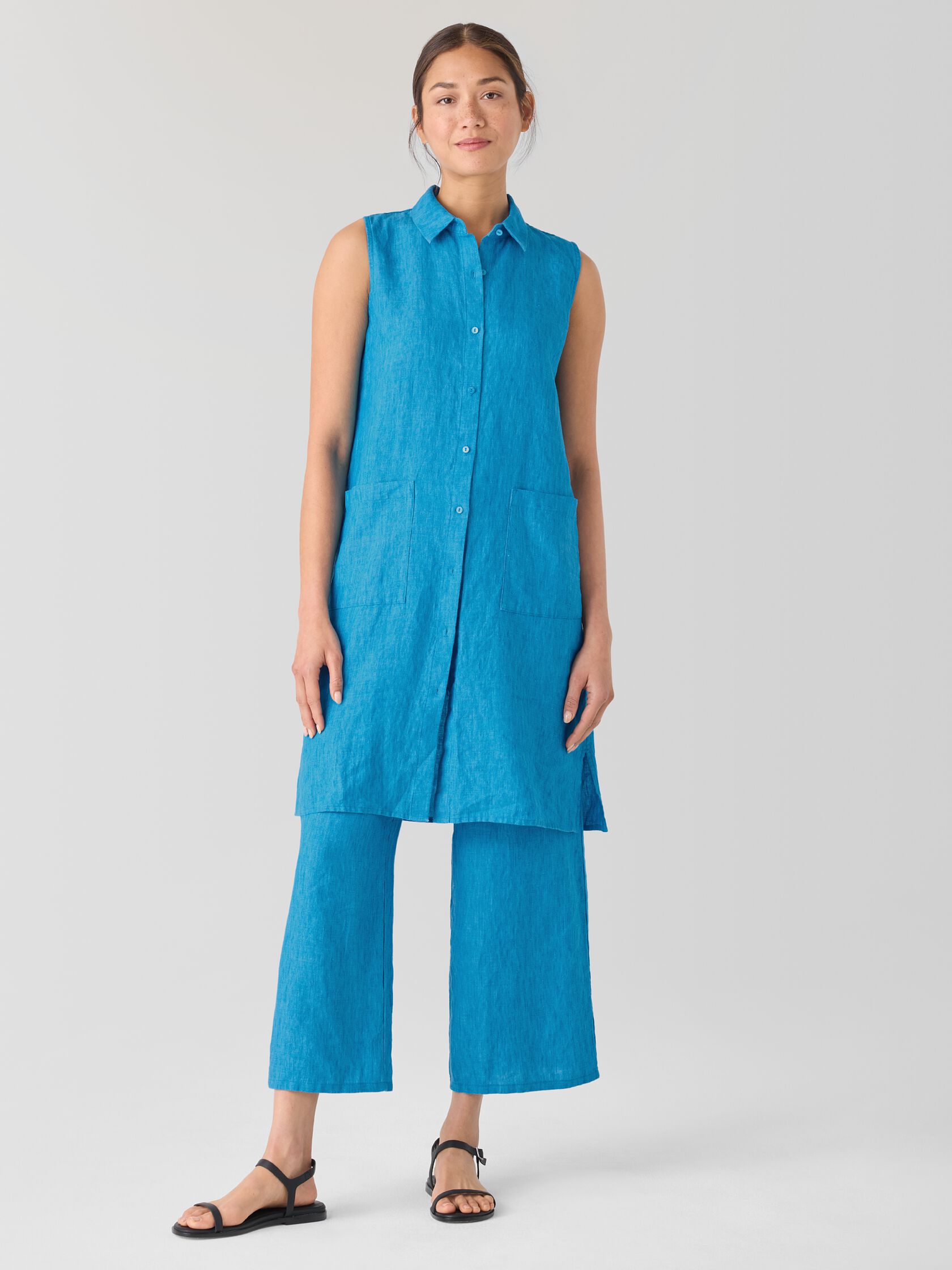Washed Organic Linen Délavé Sleeveless Shirtdress