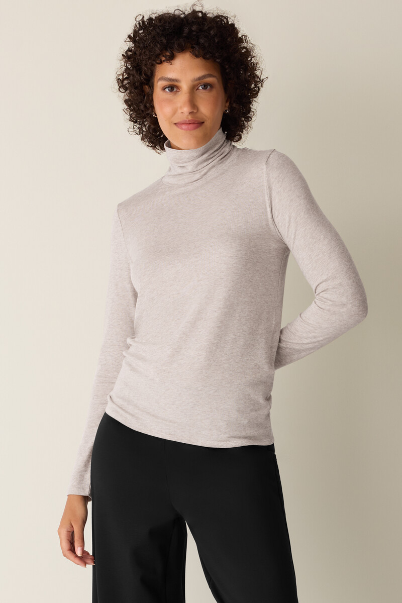 Mélange Sheer Cotton Blend Knit Turtleneck Top Mélange Sheer Cotton Blend Knit Turtleneck Top