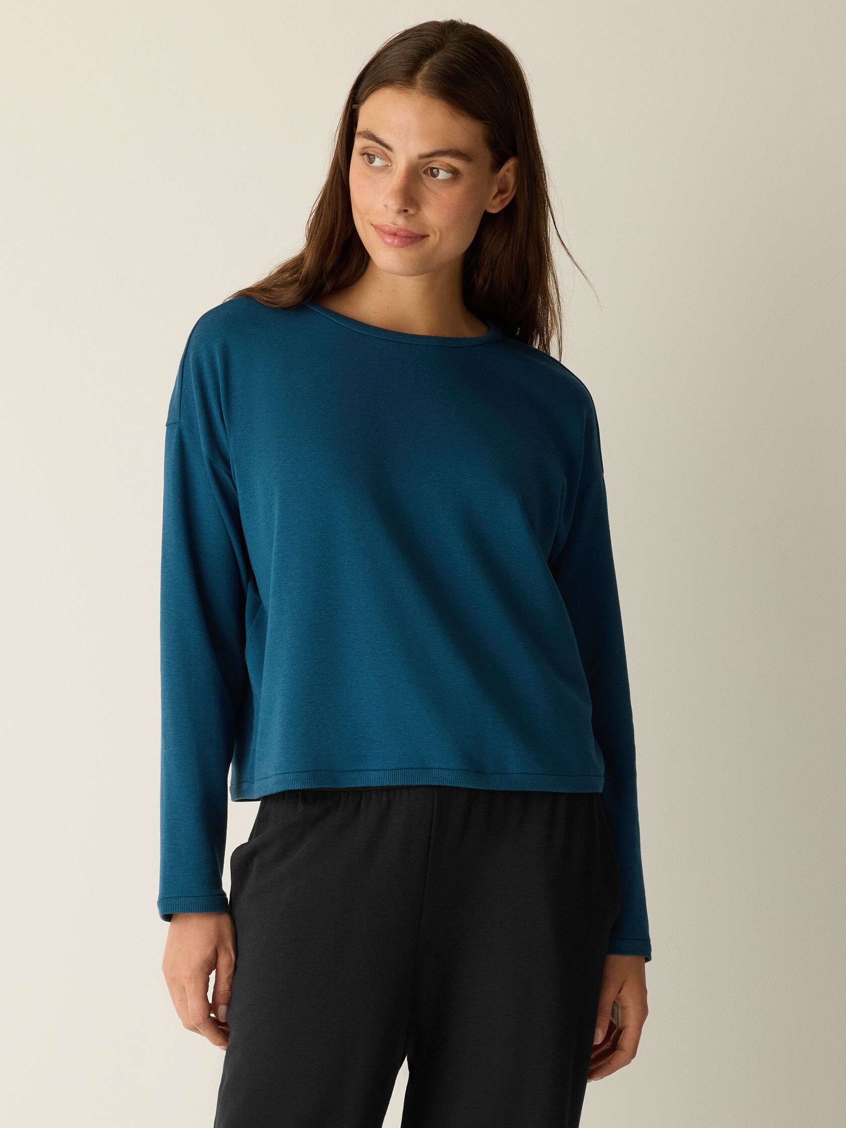 Cozy Brushed Terry Hug Round Neck Box-Top