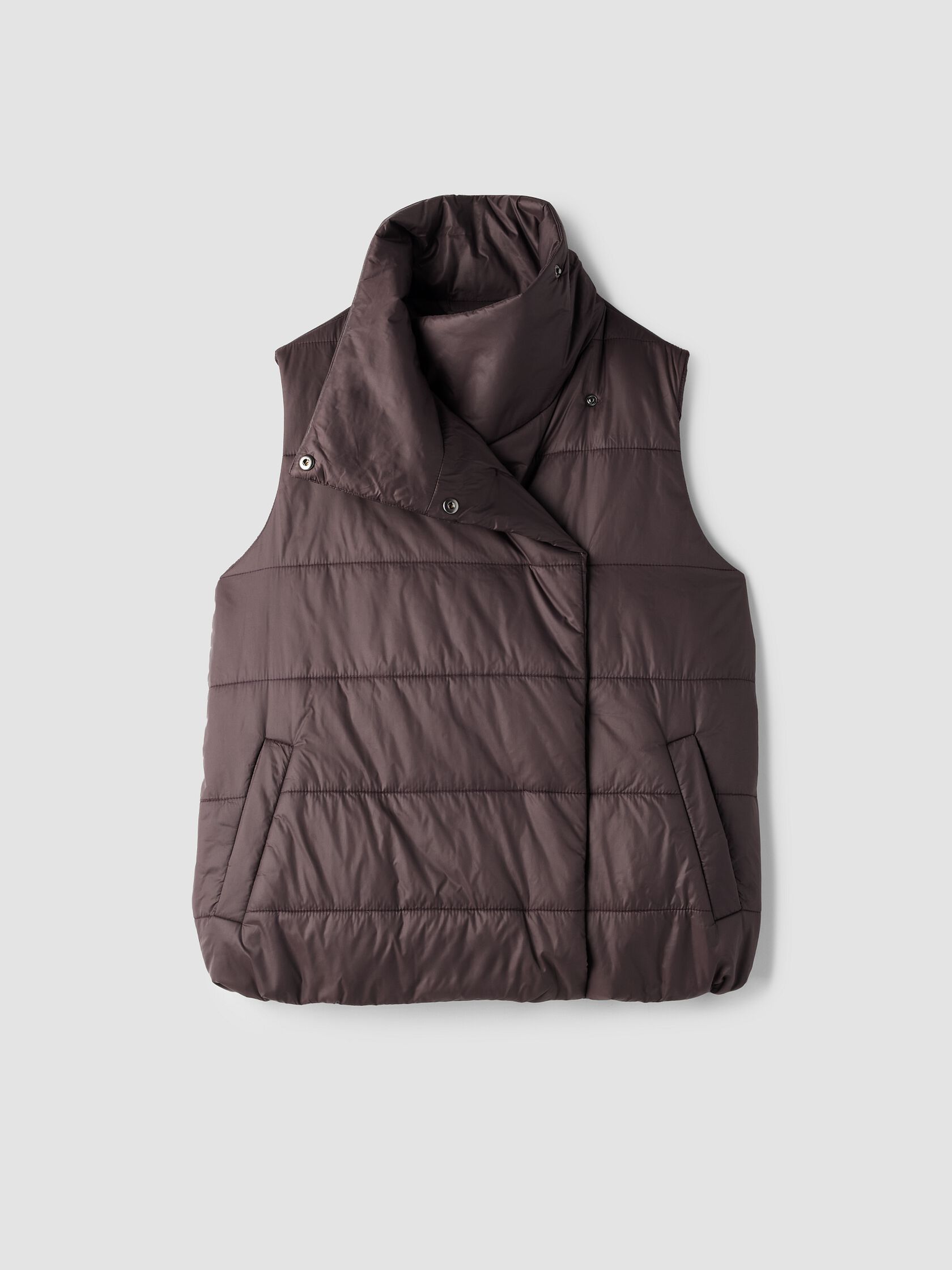 Eggshell Recycled Nylon High Collar Quilted Vest