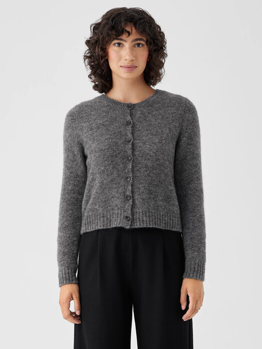 Mohair Plush Mélange Crew Neck Cardigan