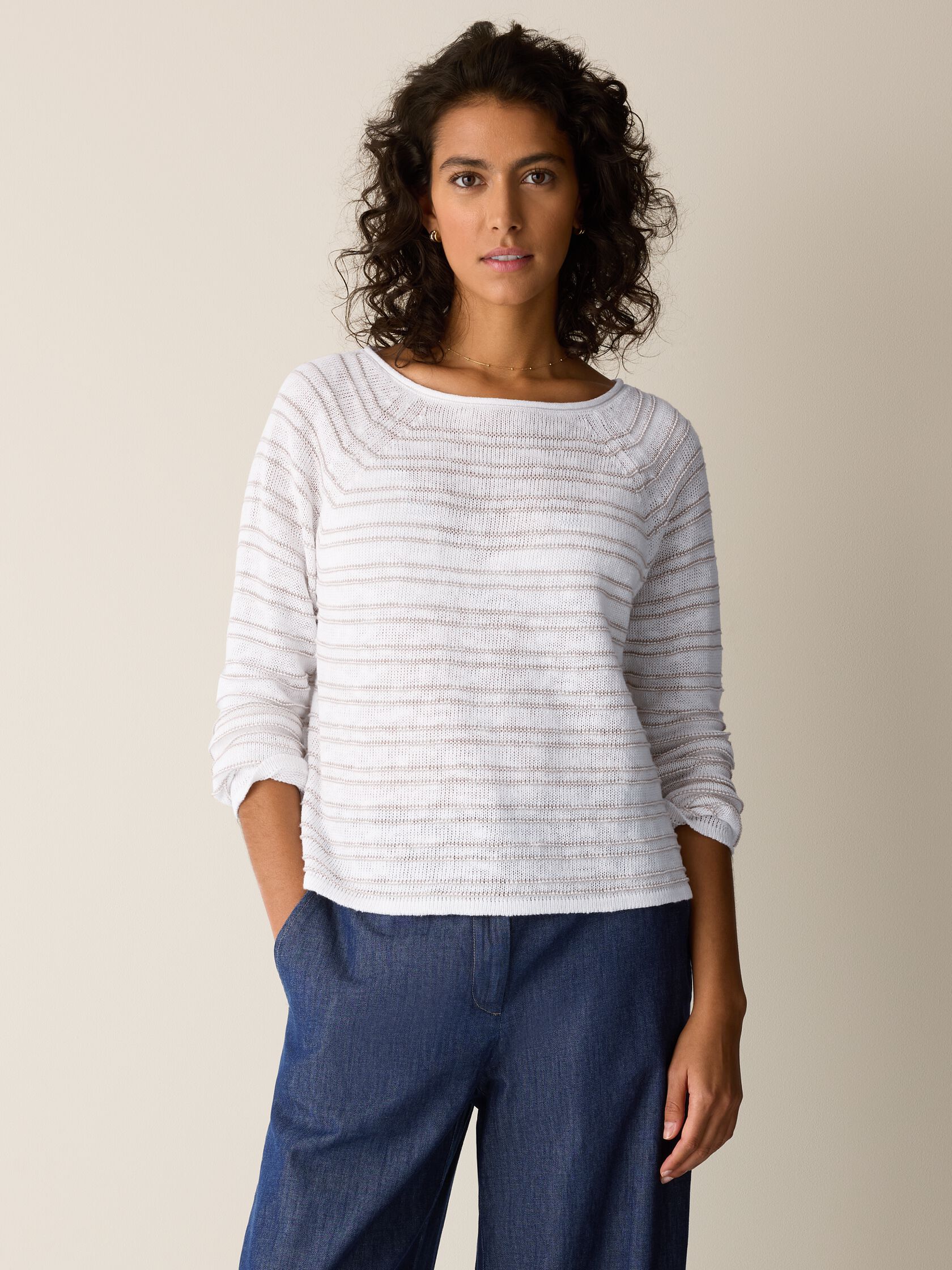 Organic Linen Cotton Slub Bateau Neck Top