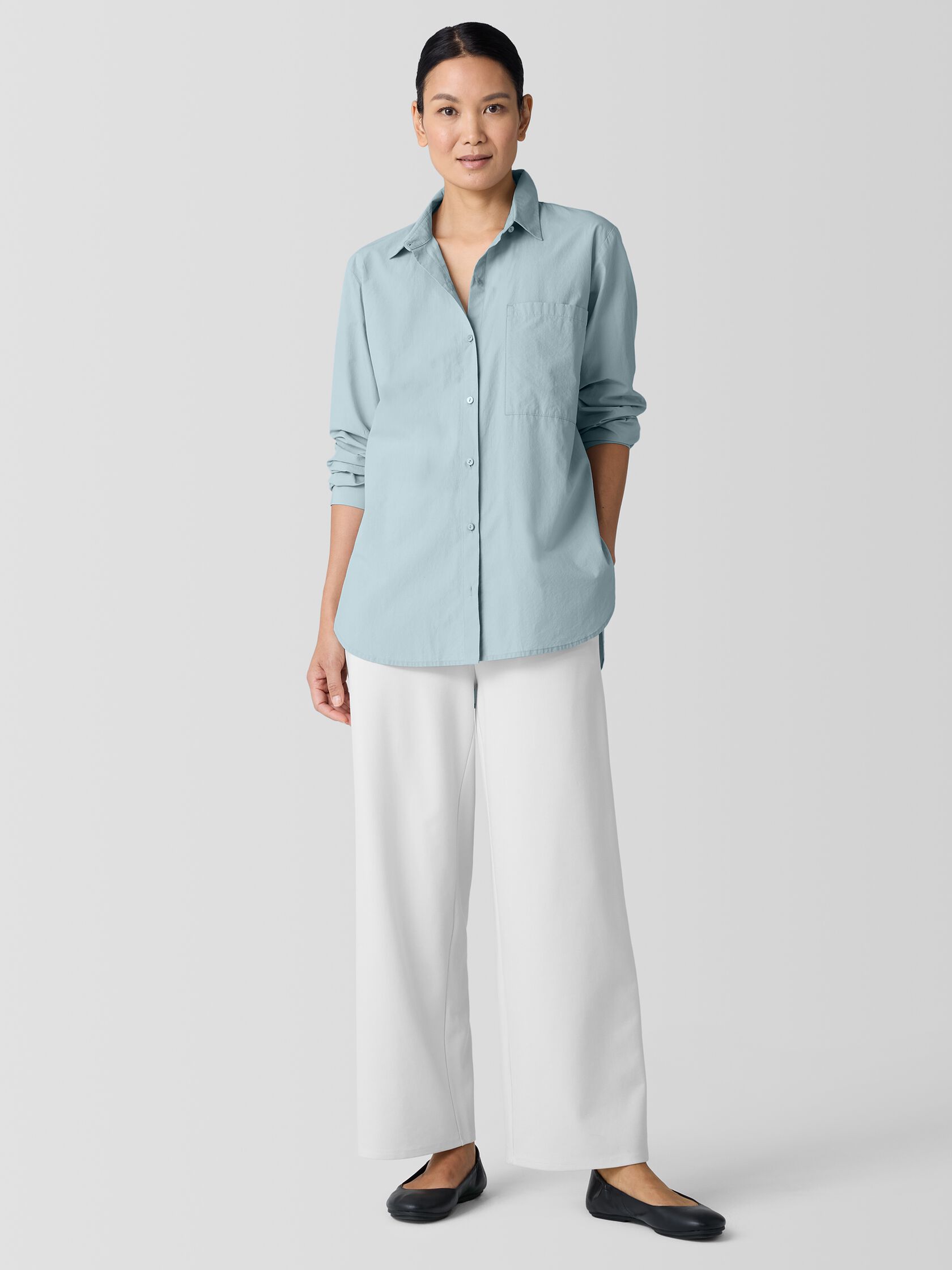 Washed Organic Cotton Poplin Classic Collar Long Shirt