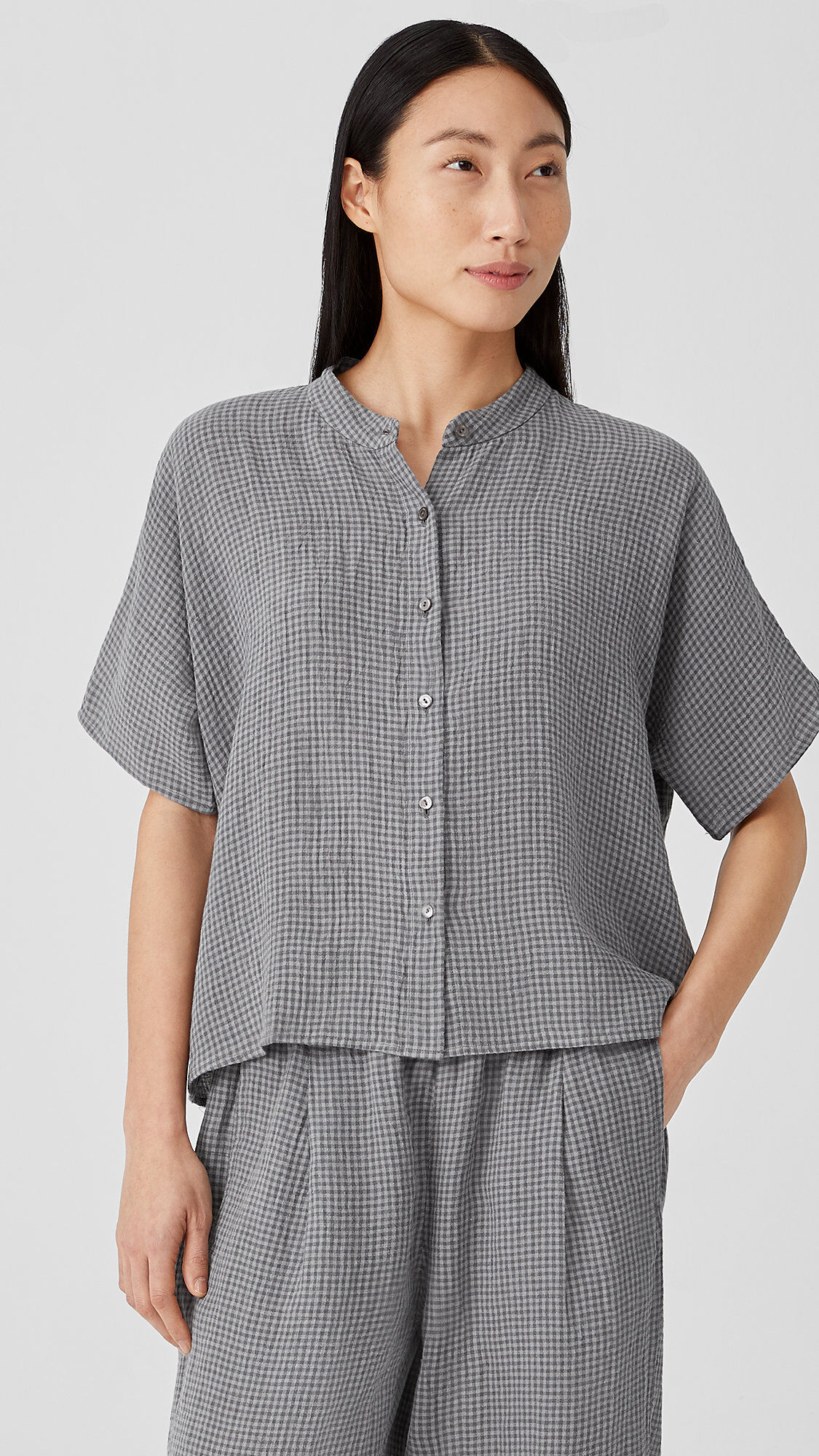 Puckered Organic Linen Short-Sleeve Shirt | EILEEN FISHER