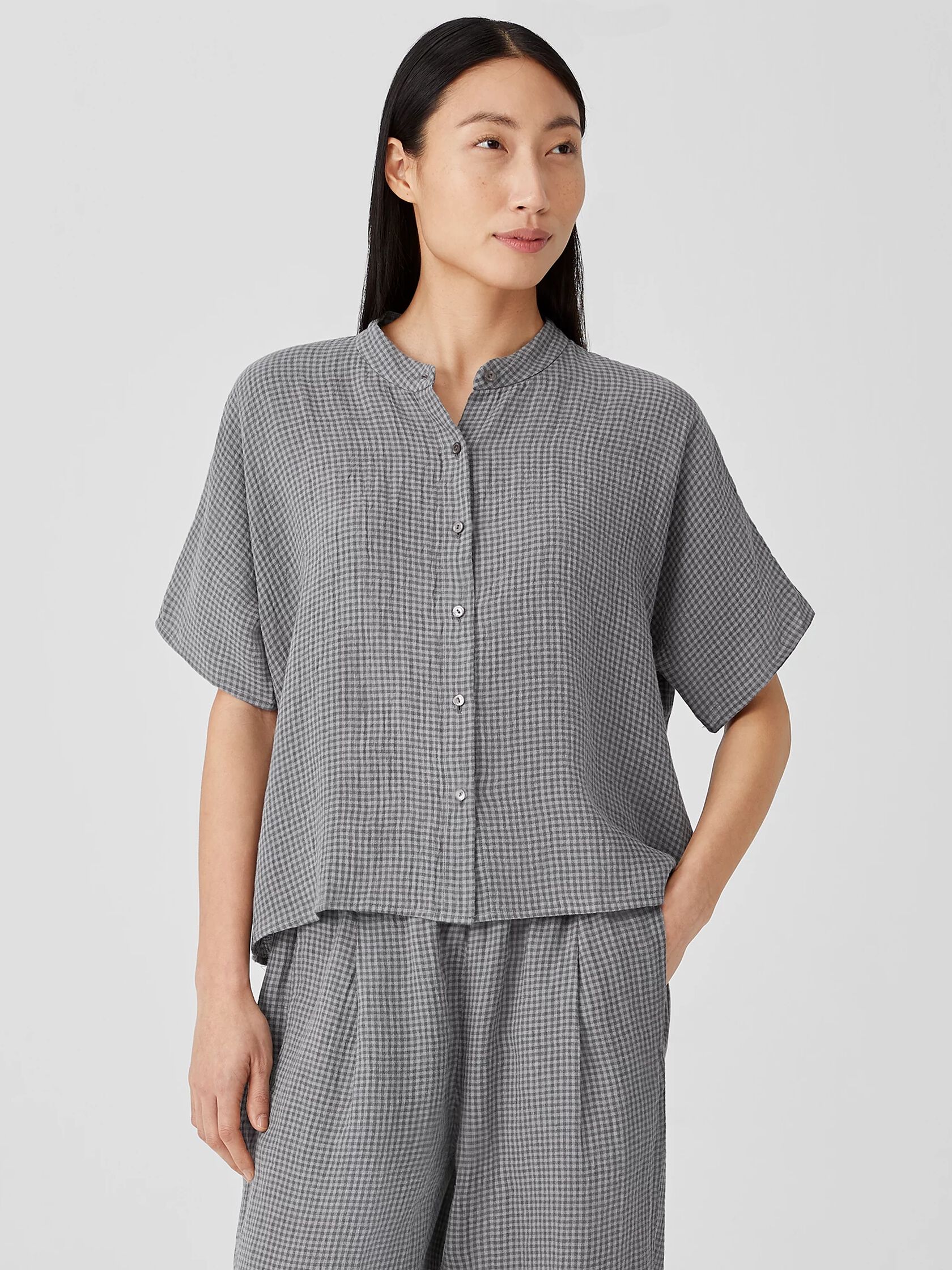 Puckered Organic Linen Short-Sleeve Shirt