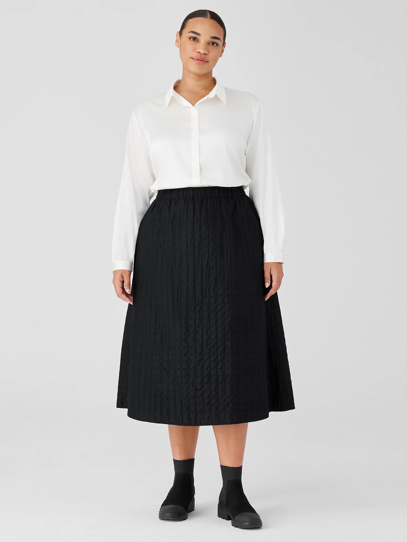 Stretch Silk Charmeuse Classic Collar Shirt