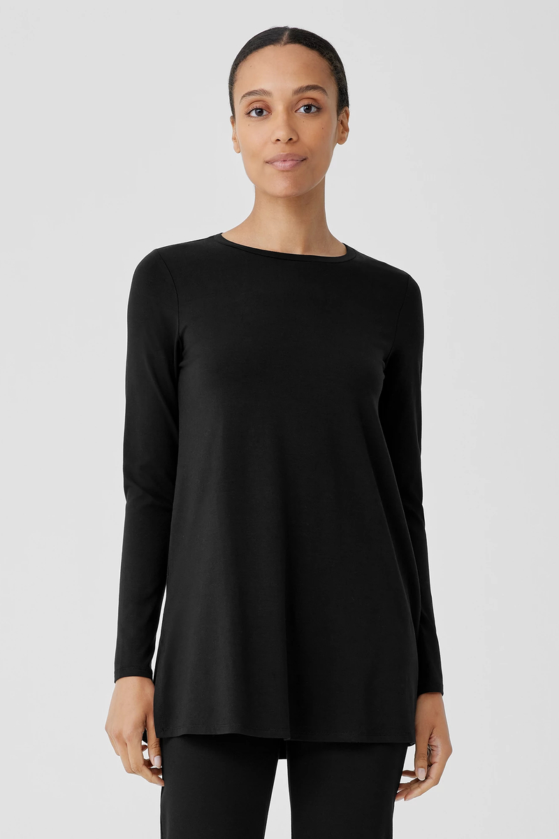 Stretch Jersey Knit Crew Neck Long Top