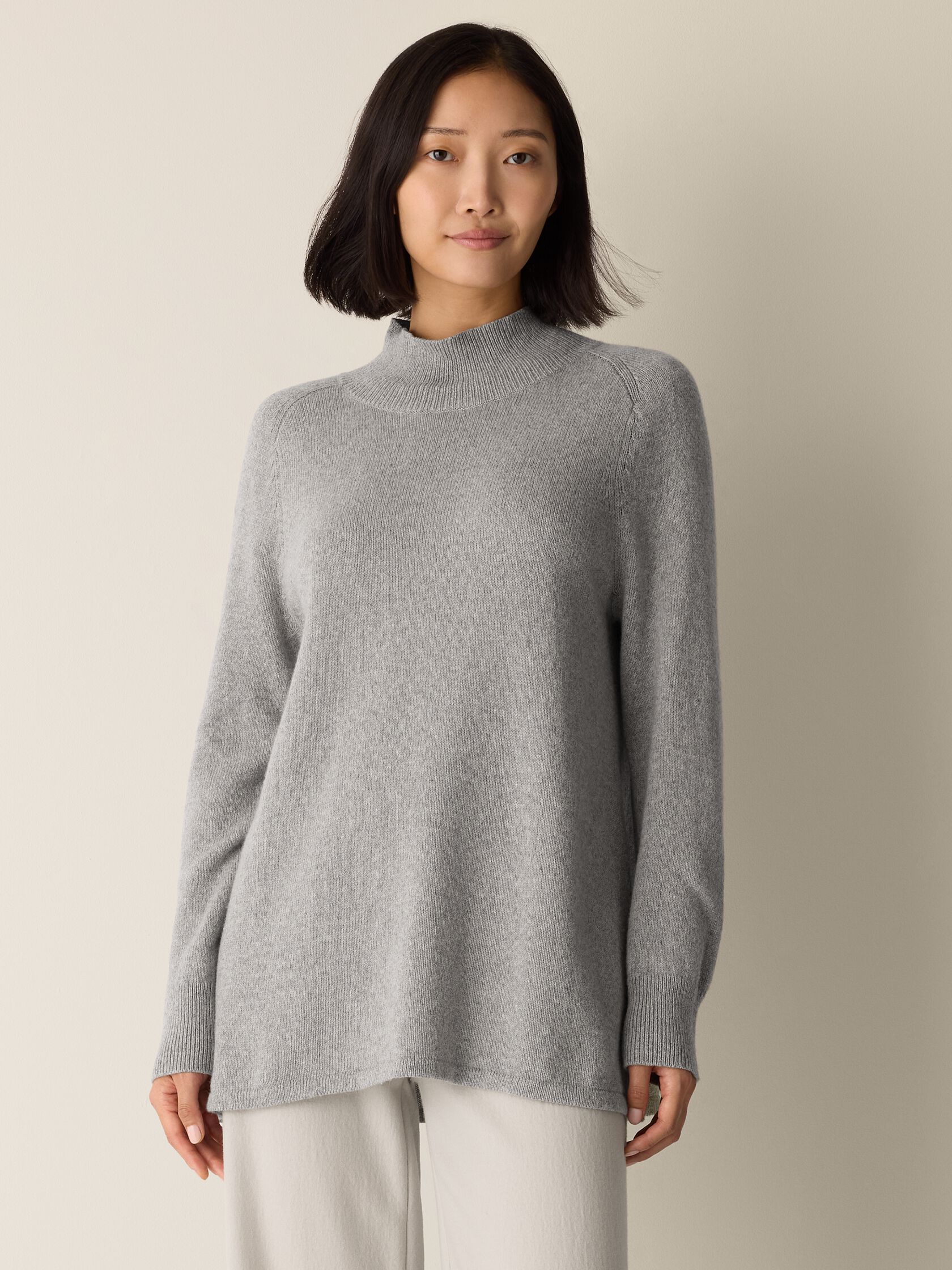 Cotton & Recycled Cashmere Turtleneck Long Top
