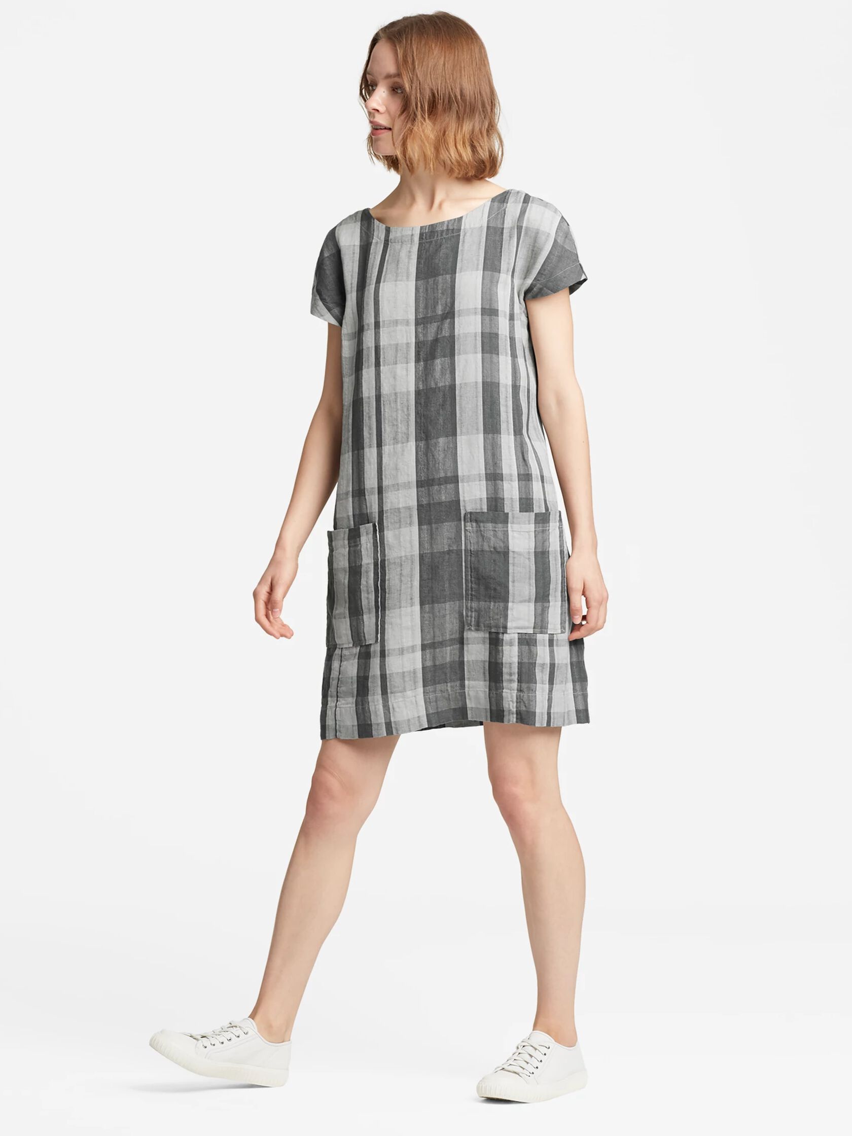 Organic Linen Cotton Plaid V-Back Dress