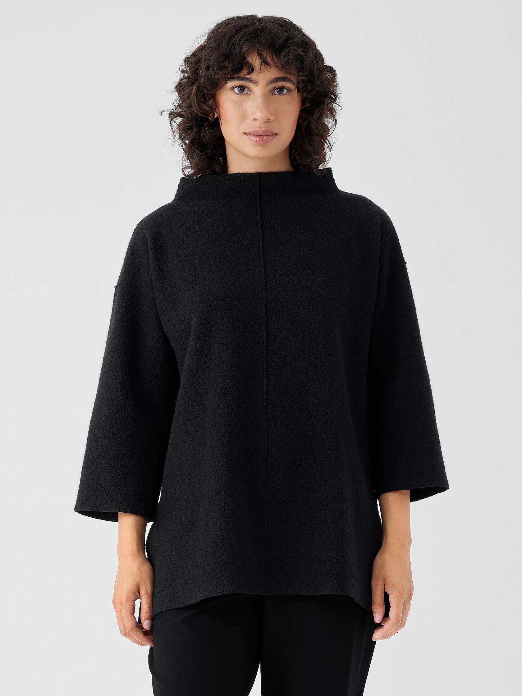 Lightweight Boiled Wool Funnel Neck Top in Regenerative Wool