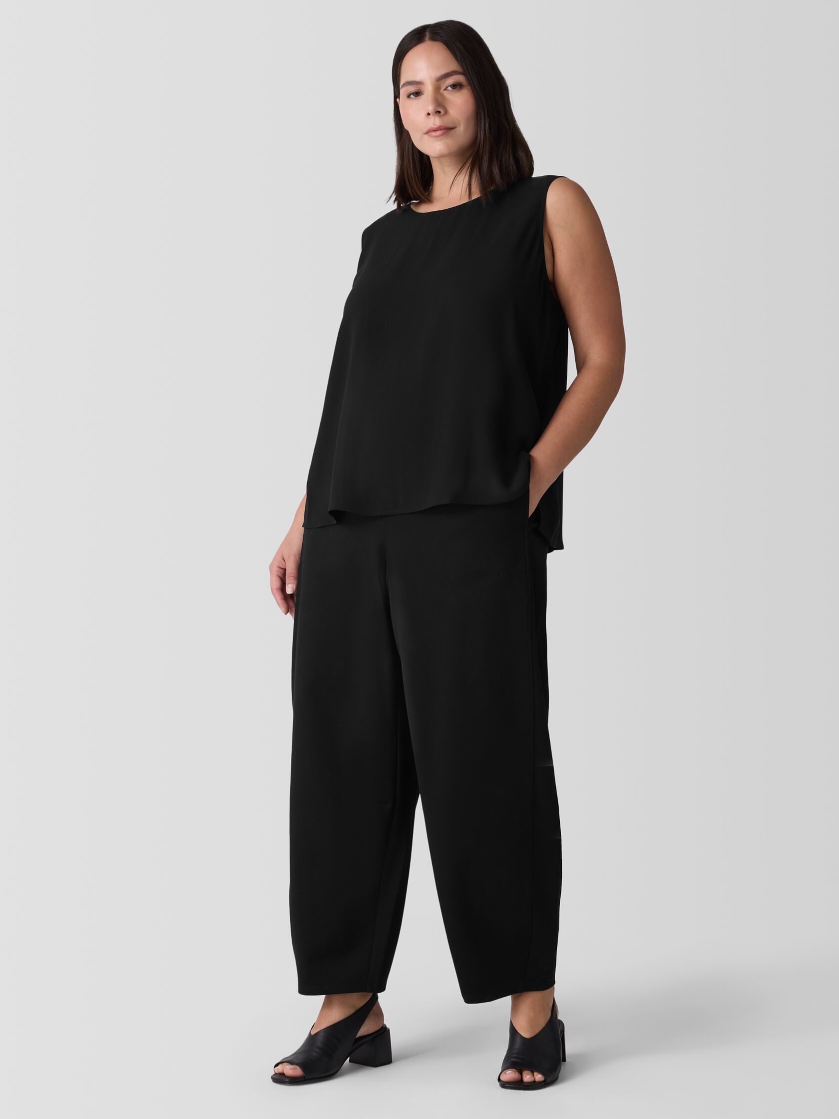 Silk Georgette Crepe Round Neck Tank