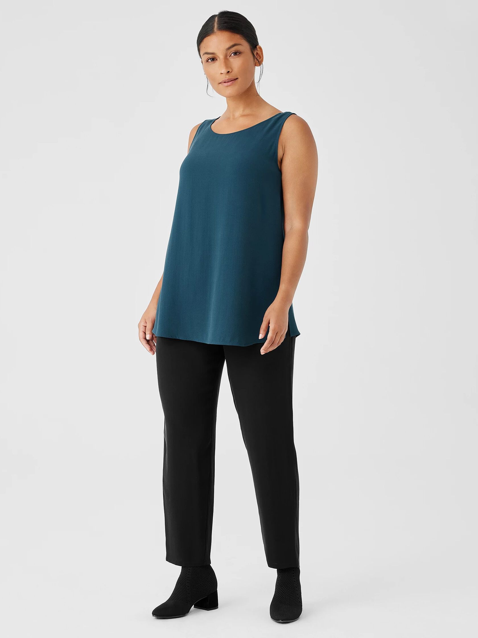 Silk Georgette Crepe Ballet Neck Long Tank