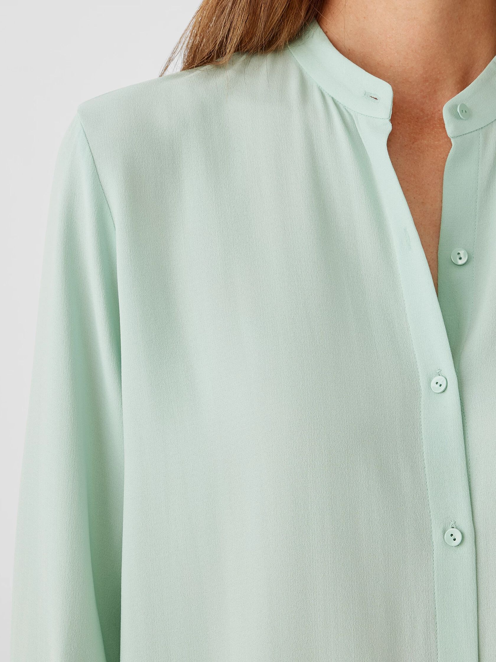 Silk Georgette Crepe Mandarin Collar Shirt