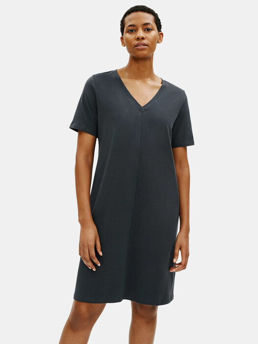 eileen fisher v neck jersey dress Eileen Fisher Viscose Jersey 3/4-Sleeve V-Neck Dress