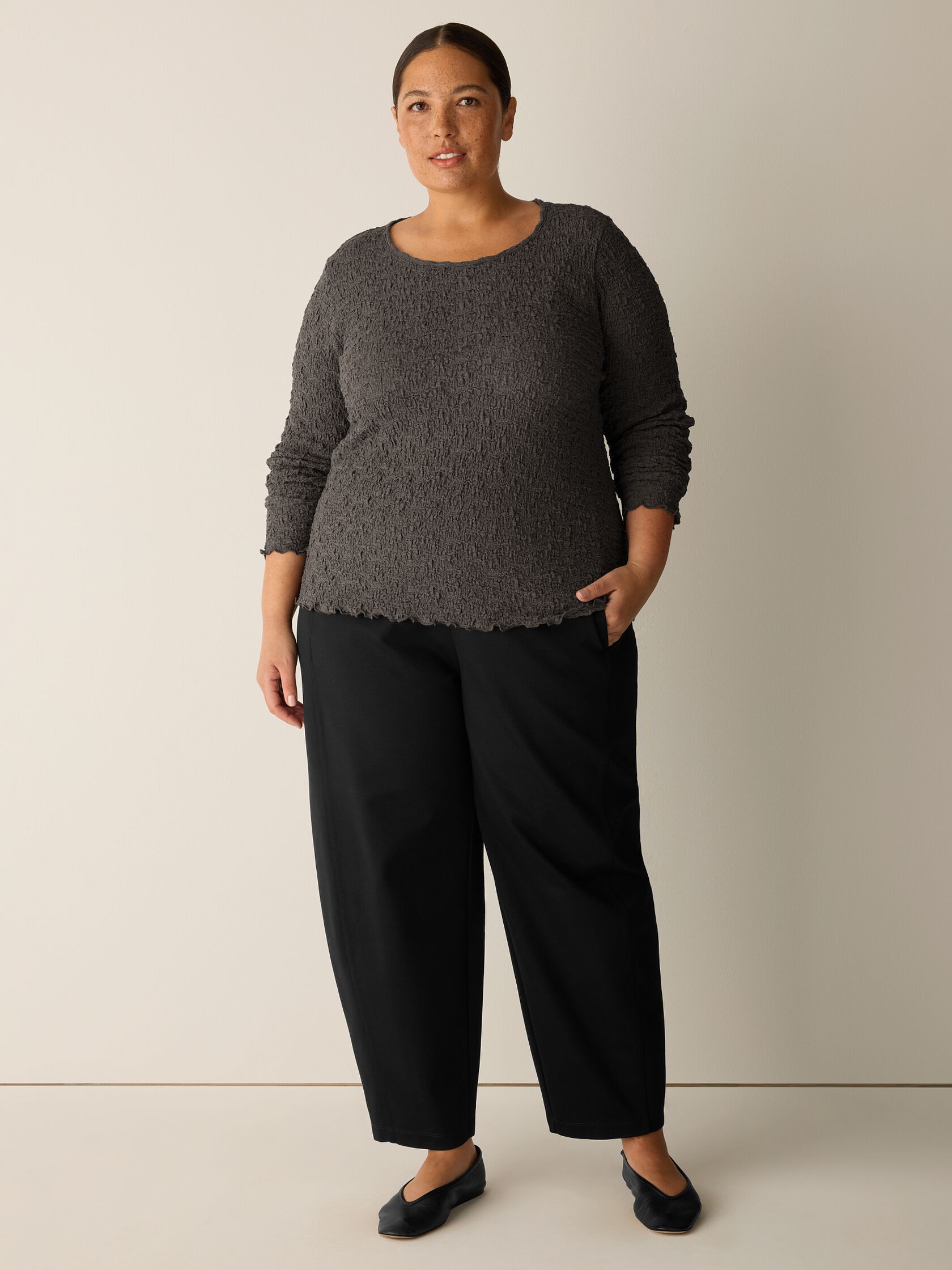 Bubble Jacquard Round Neck Top