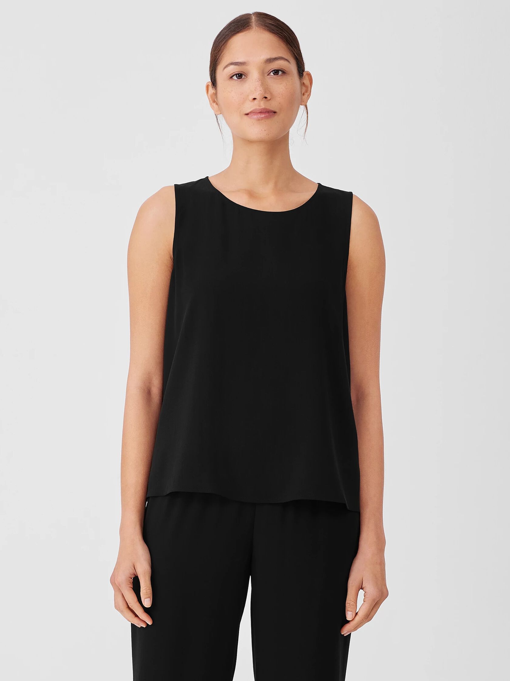 Silk Georgette Crepe Round Neck Tank