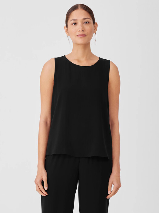 Silk Georgette Crepe Round Neck Tank