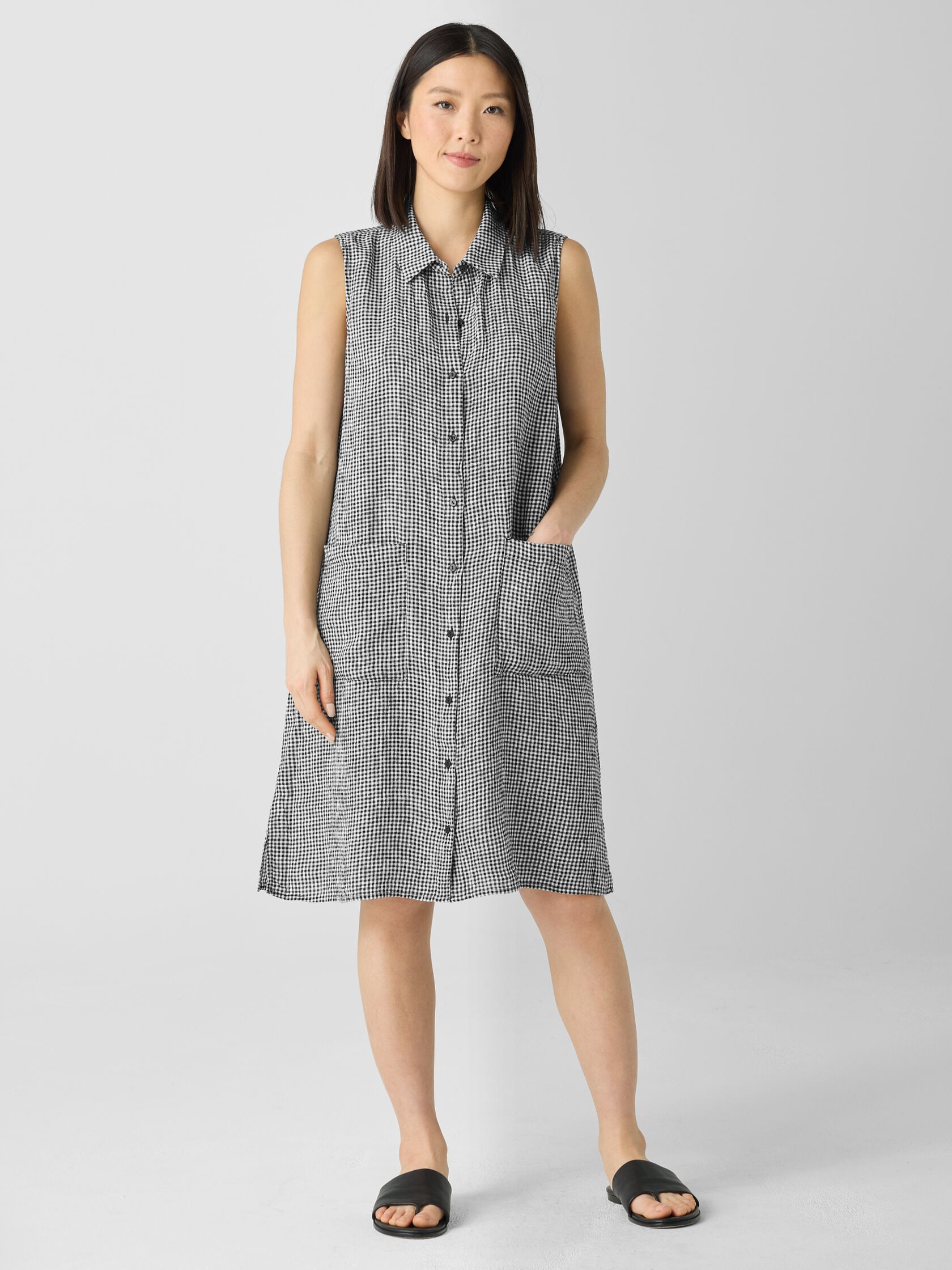 Puckered Organic Linen Sleeveless Dress