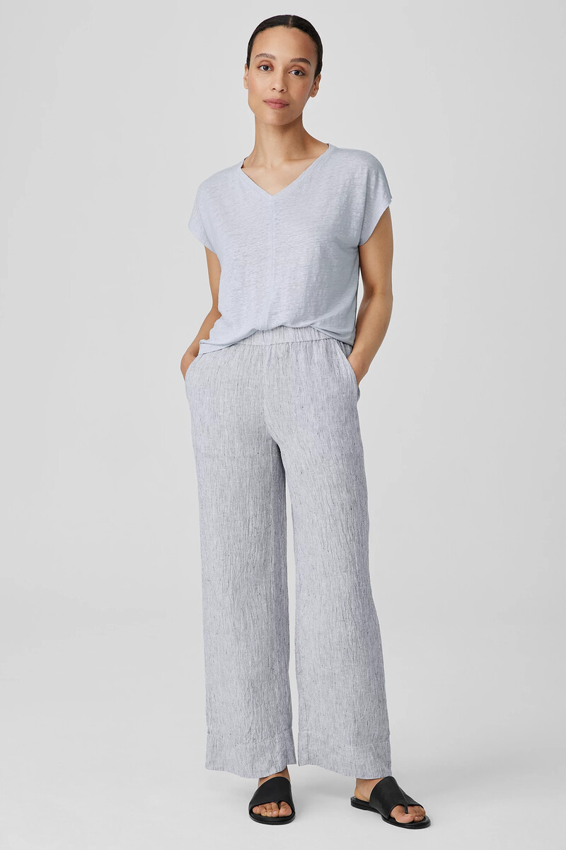 Striped Organic Linen Crinkle Wide-Leg Pant Striped Organic Linen Crinkle Wide-Leg Pant