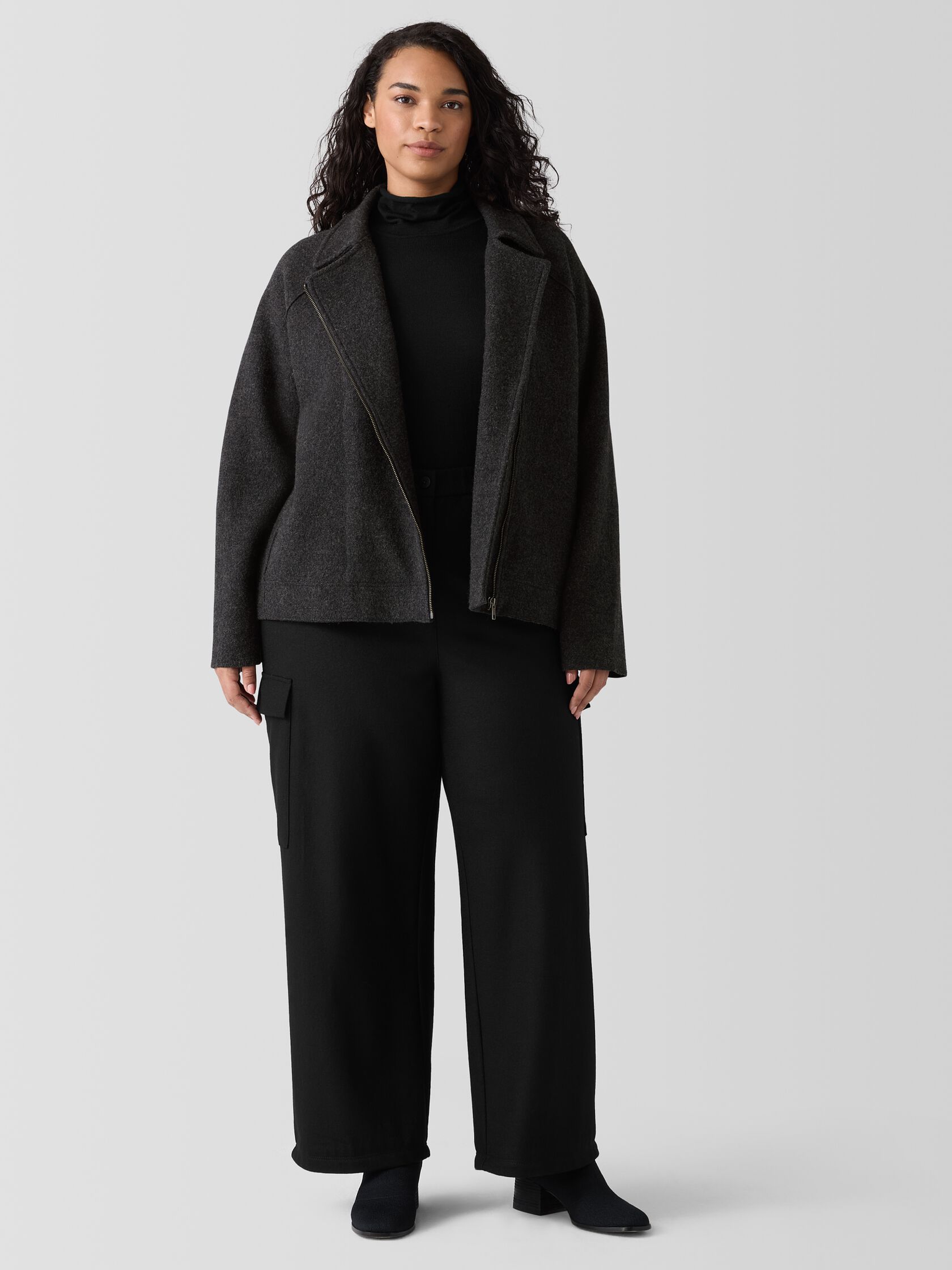 Lightweight Boiled Wool Motorcycle Jacket in Regenerative Wool