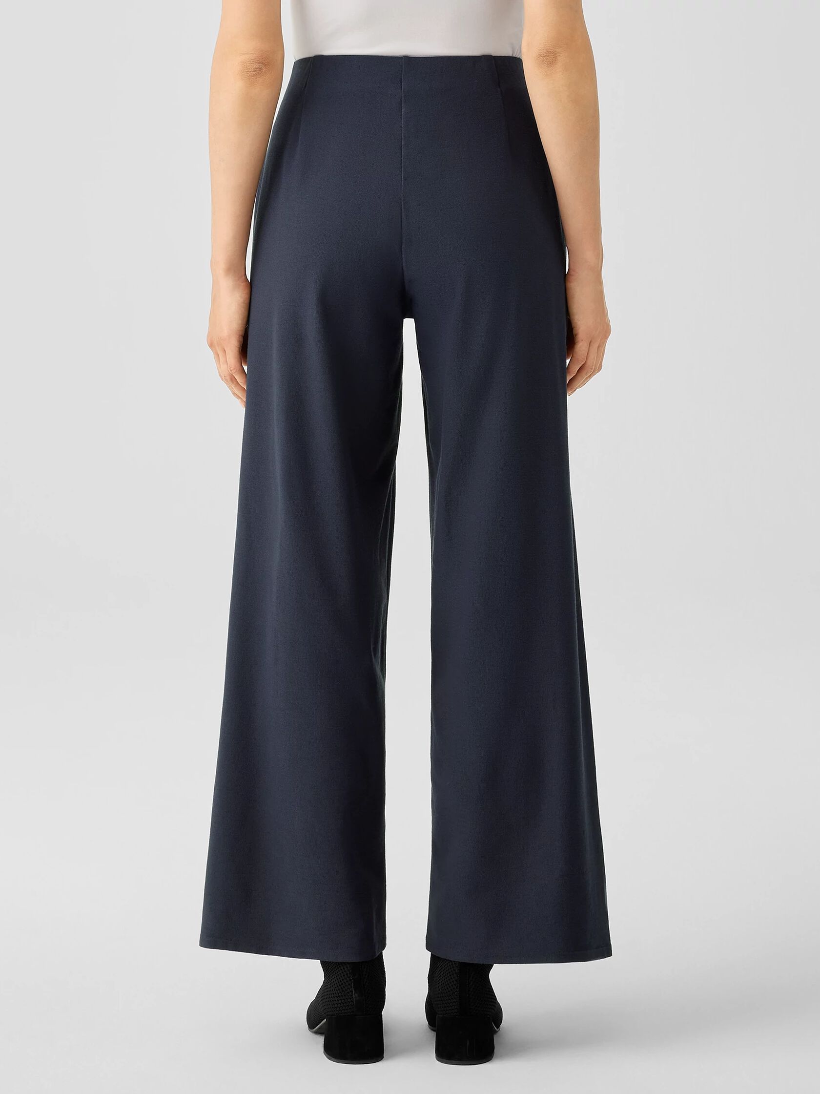 Washable Stretch Crepe High-Waisted Wide Pant