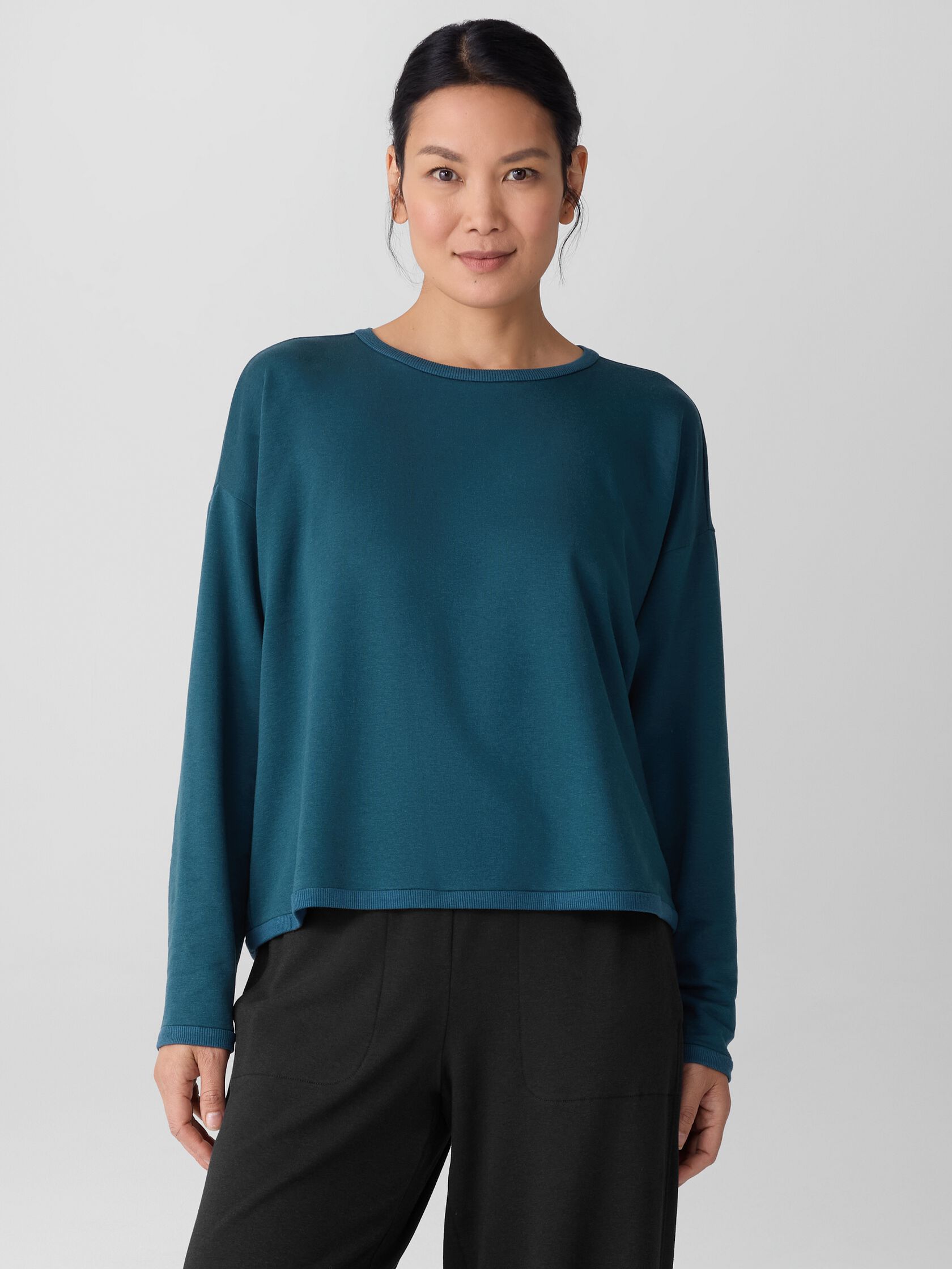 Cozy Brushed Terry Hug Round Neck Box-Top