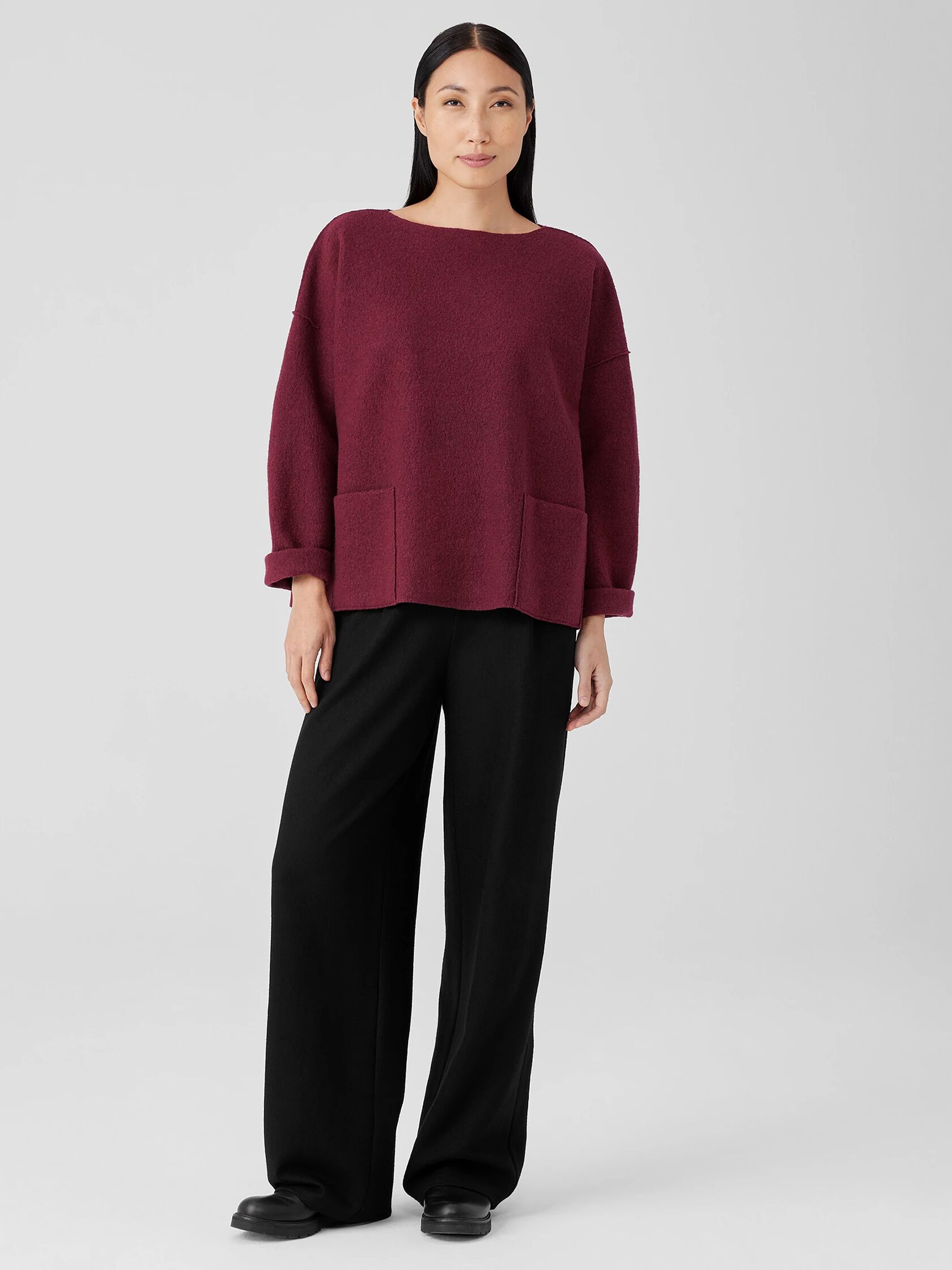 Lightweight Boiled Wool Bateau Neck Top in Regenerative Wool