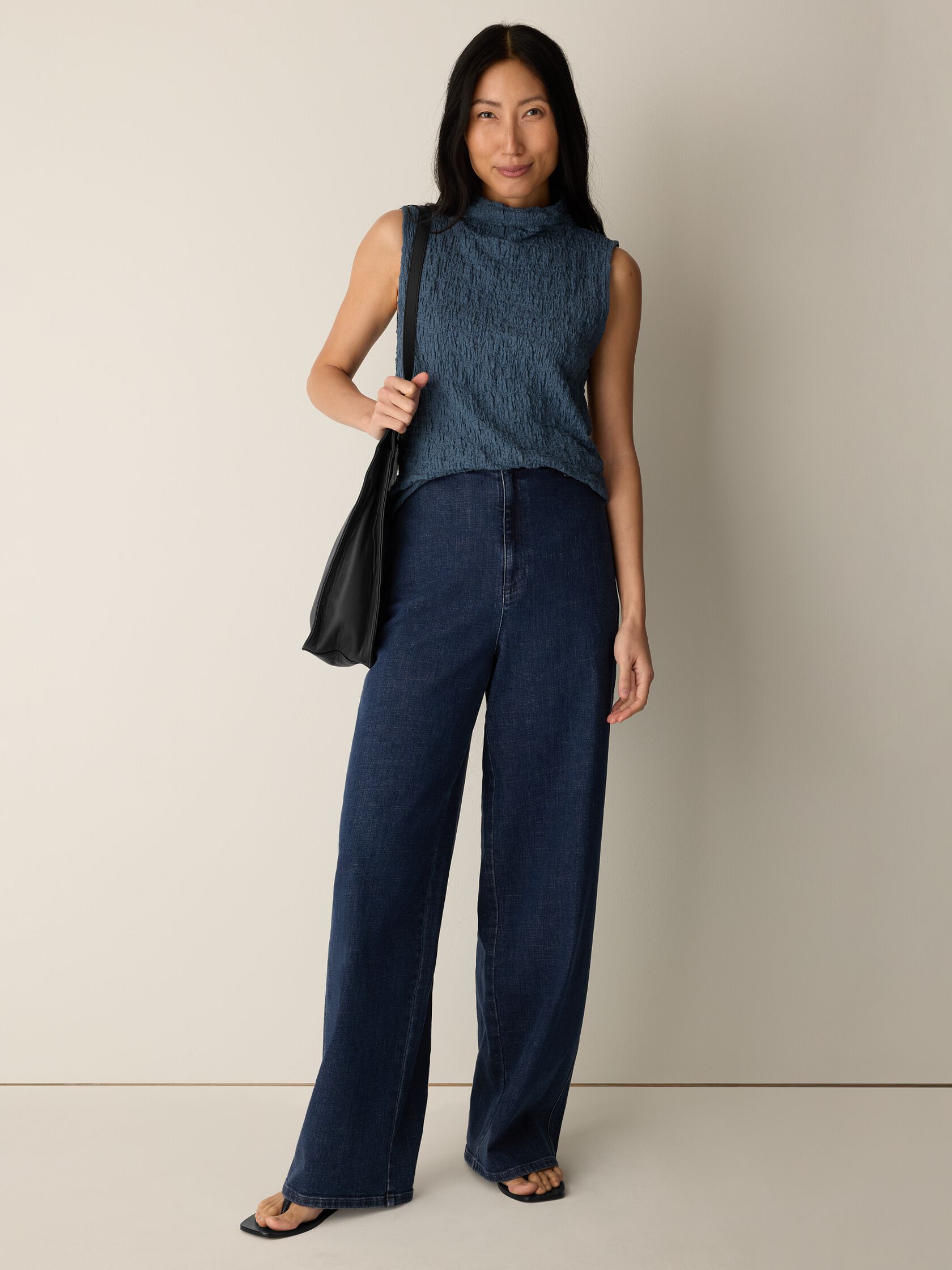 Bubble Jacquard Funnel Neck Top