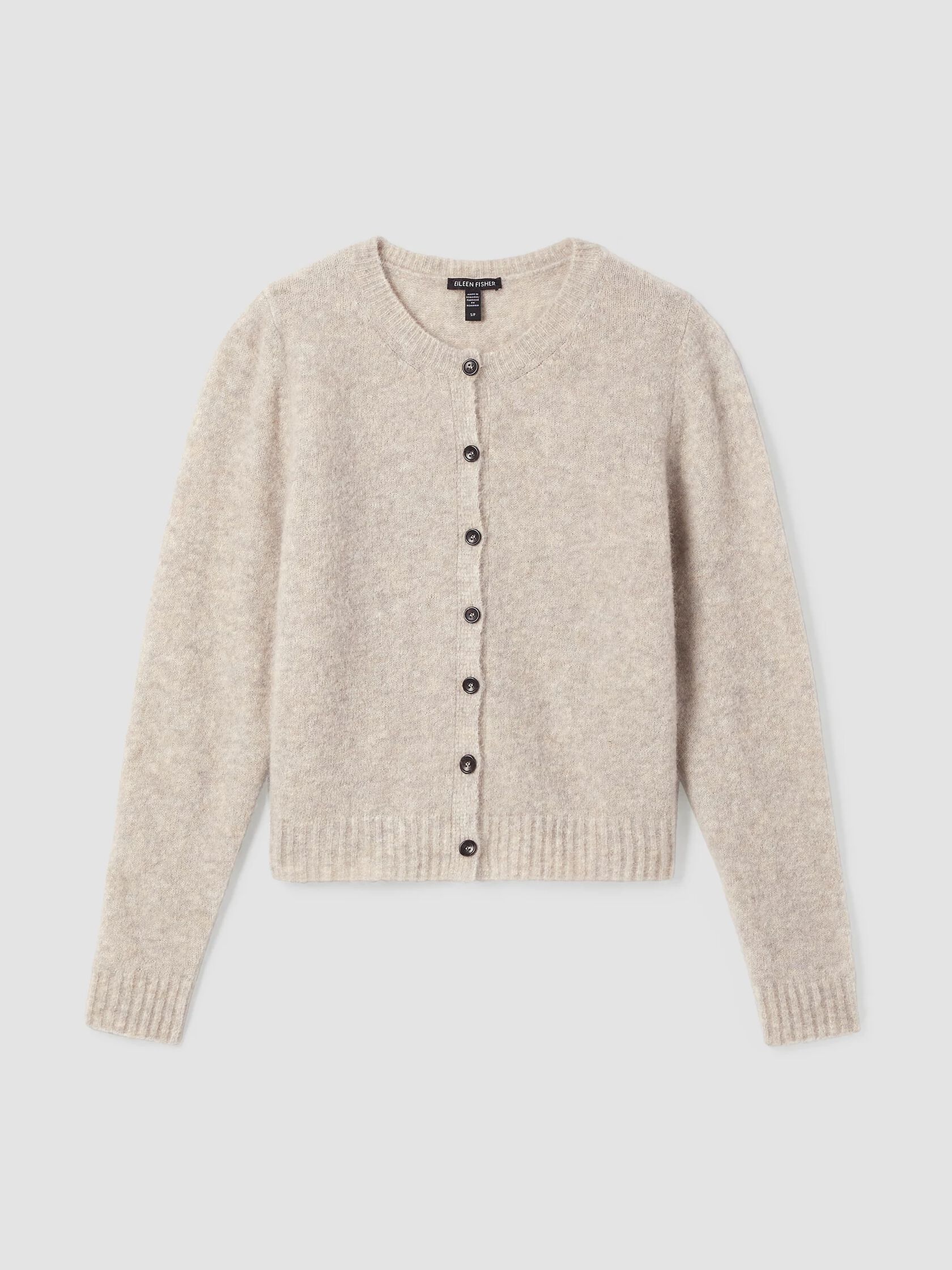 Mohair Plush Mélange Crew Neck Cardigan