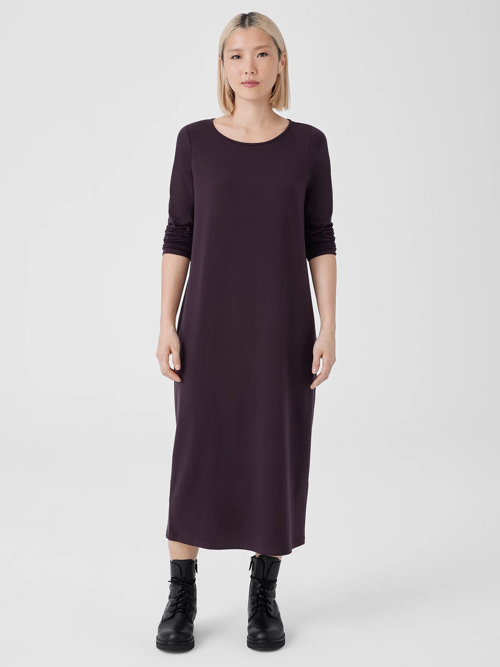 Stretch Jersey Knit Jewel Neck Dress