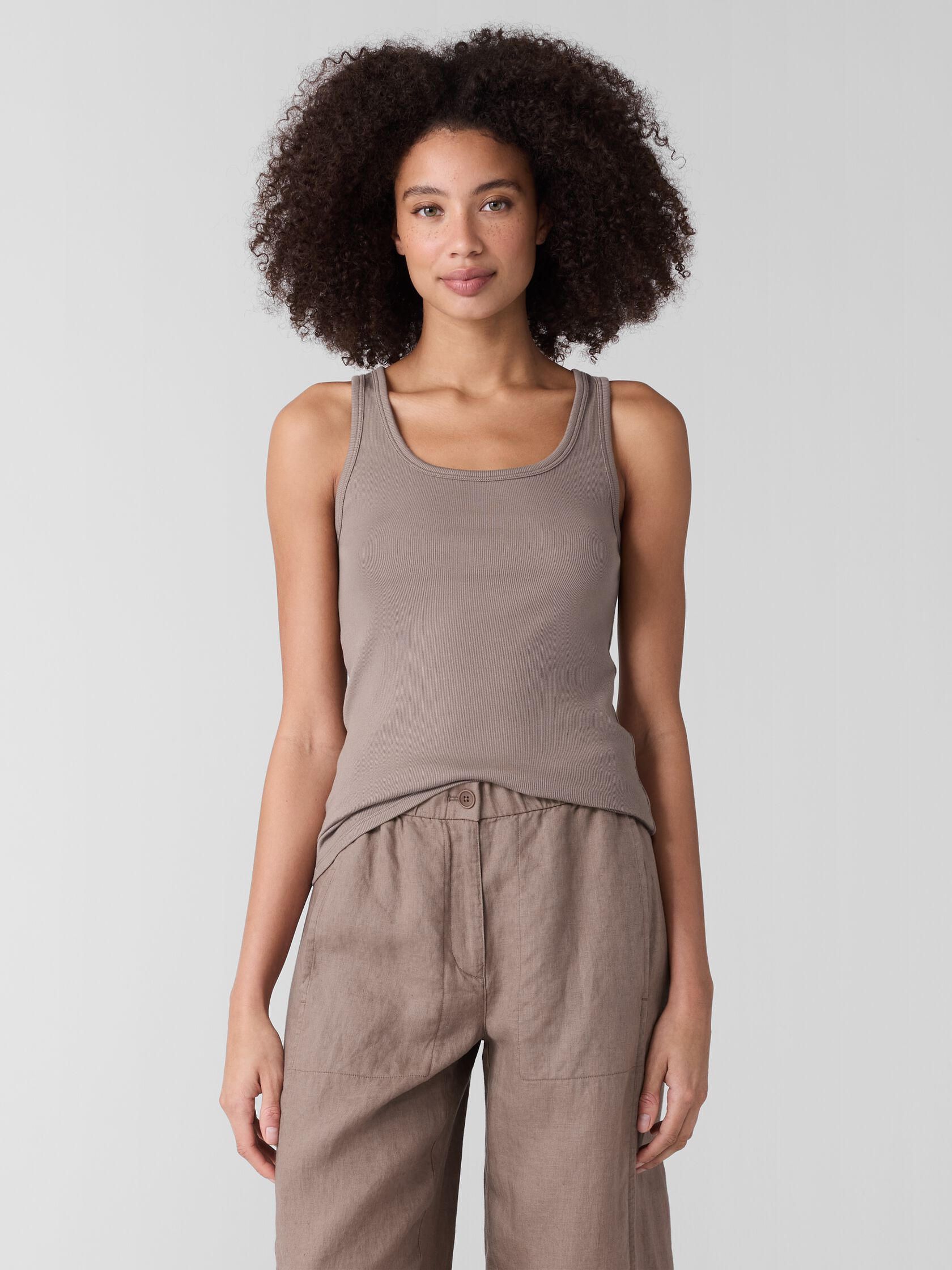 Organic Cotton Stretch Rib Scoop Neck Tank