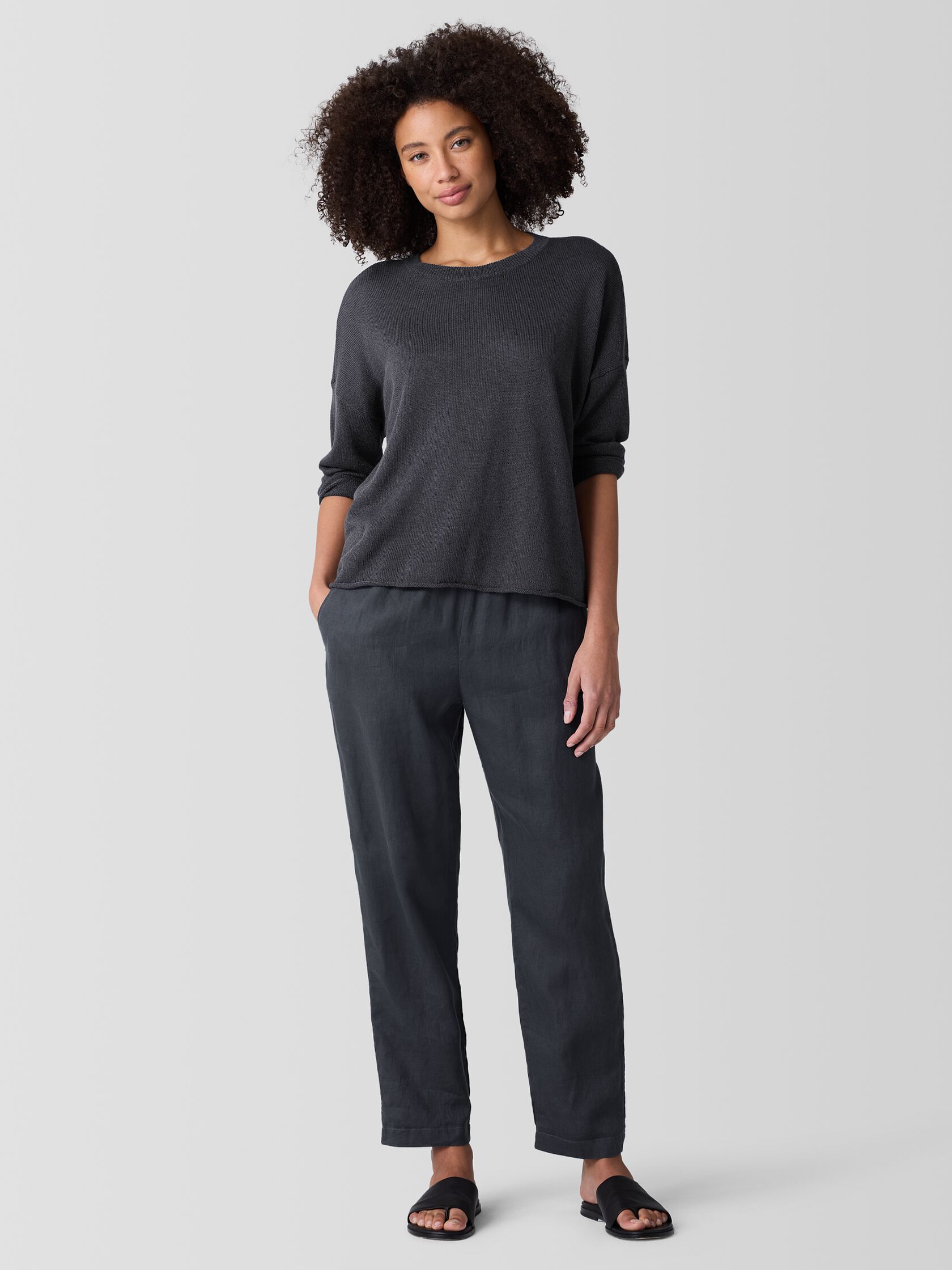 Organic Linen Cotton Cord Crew Neck Top