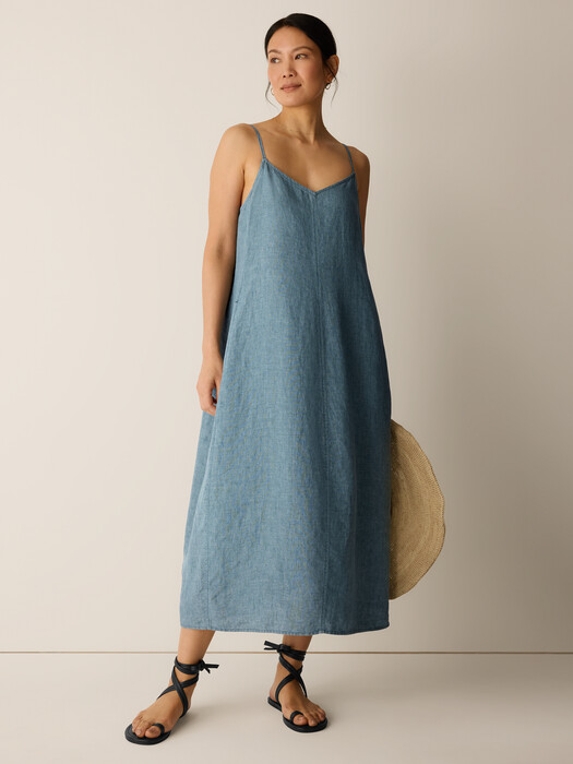 Eileen Fisher - Women's Washed Organic Linen Dlav Lantern Dress - Blue - Size: Medium regular Eileen Fisher - Women's Washed Organic Linen Dlav Lantern Dress - Blue - Size: Medium regular