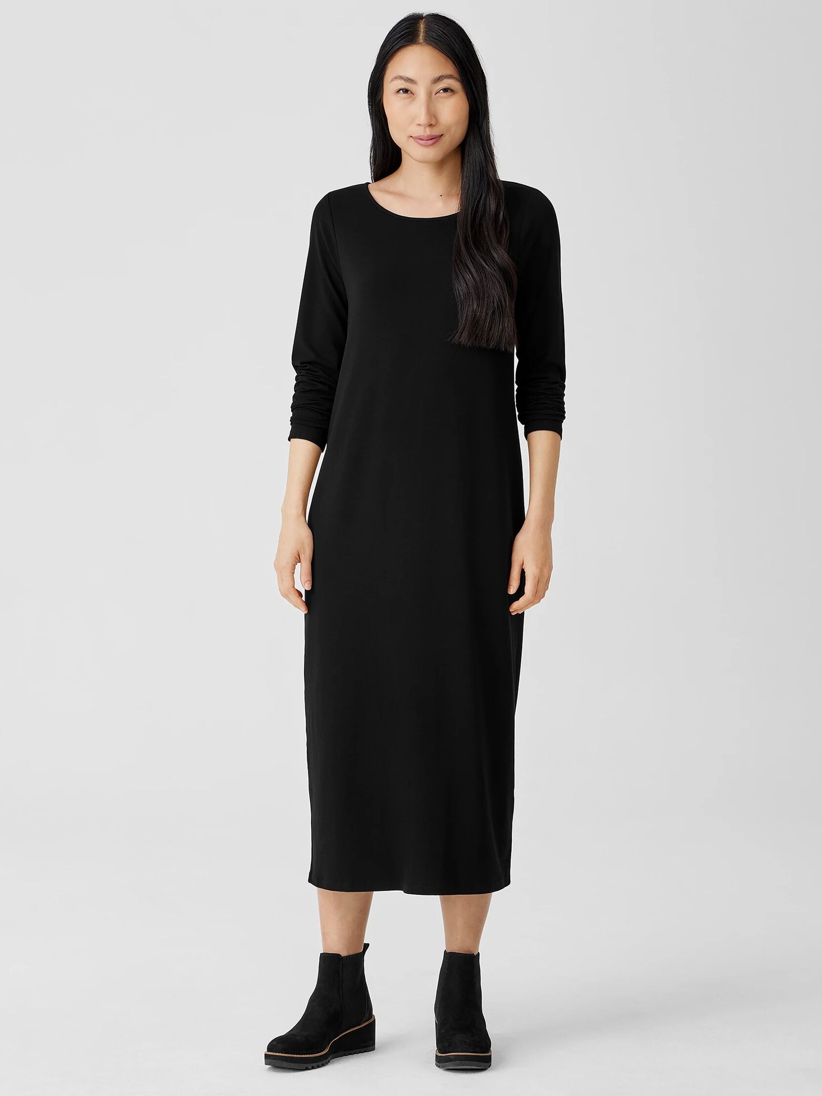 Stretch Jersey Knit Jewel Neck Dress | EILEEN FISHER