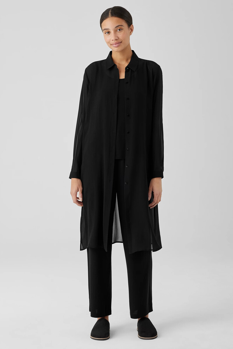 Sheer Silk Georgette Classic Collar Long Shirt Sheer Silk Georgette Classic Collar Long Shirt