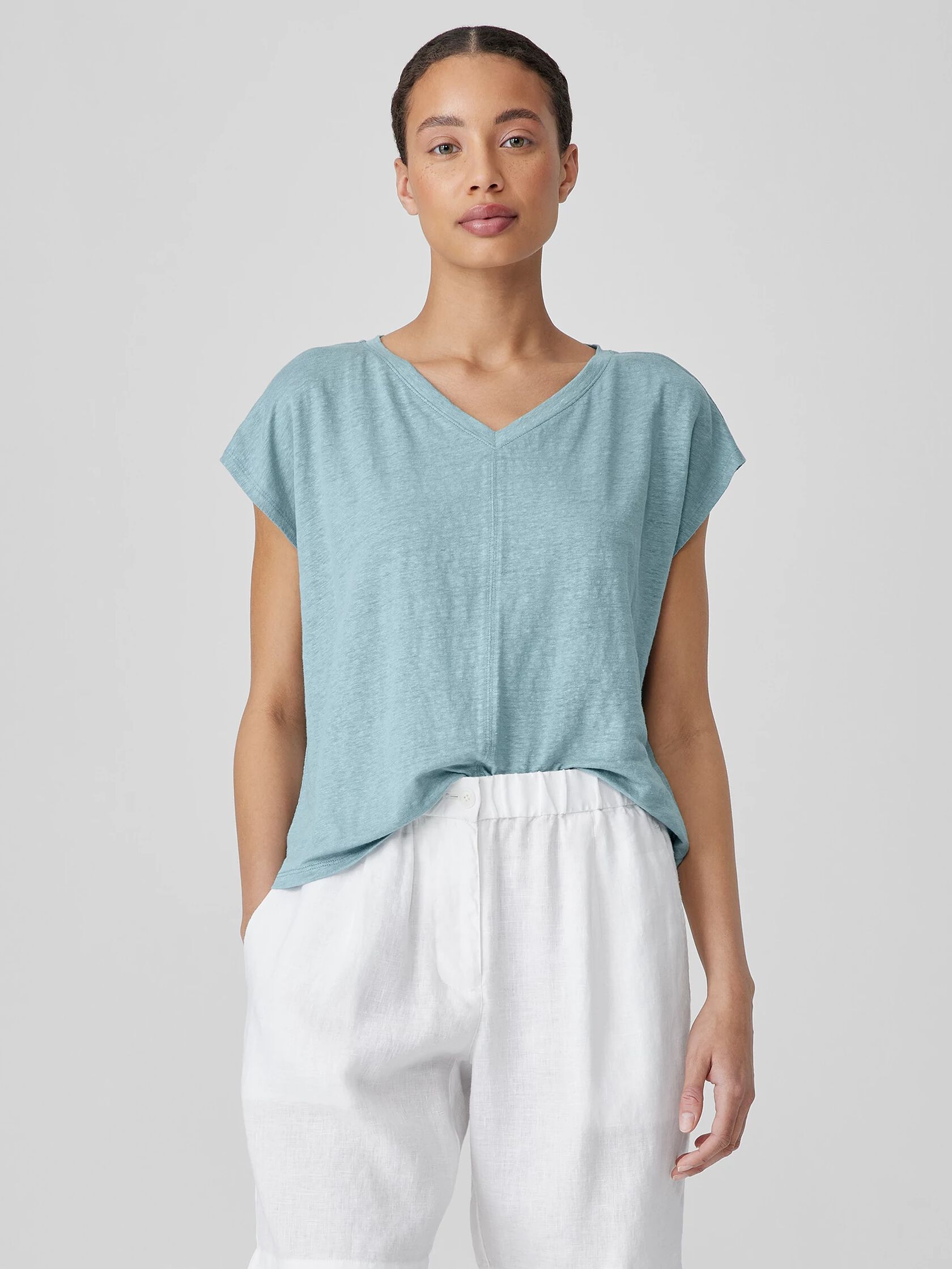 Organic Linen Jersey V-Neck Tee