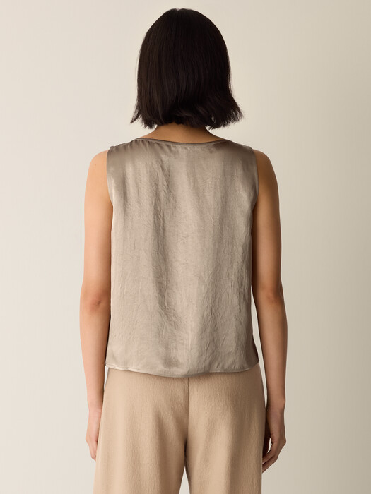 Textured Satin Ballet Neck Tank