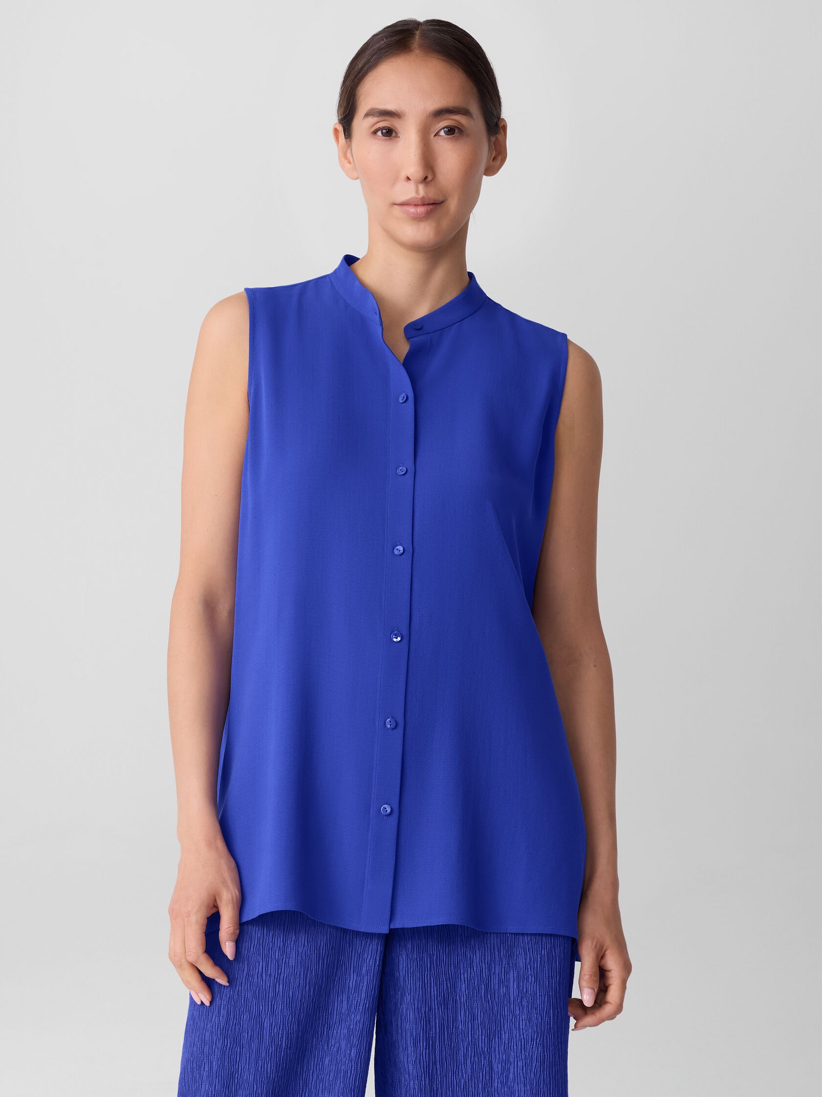 Silk Georgette Crepe Sleeveless Shirt