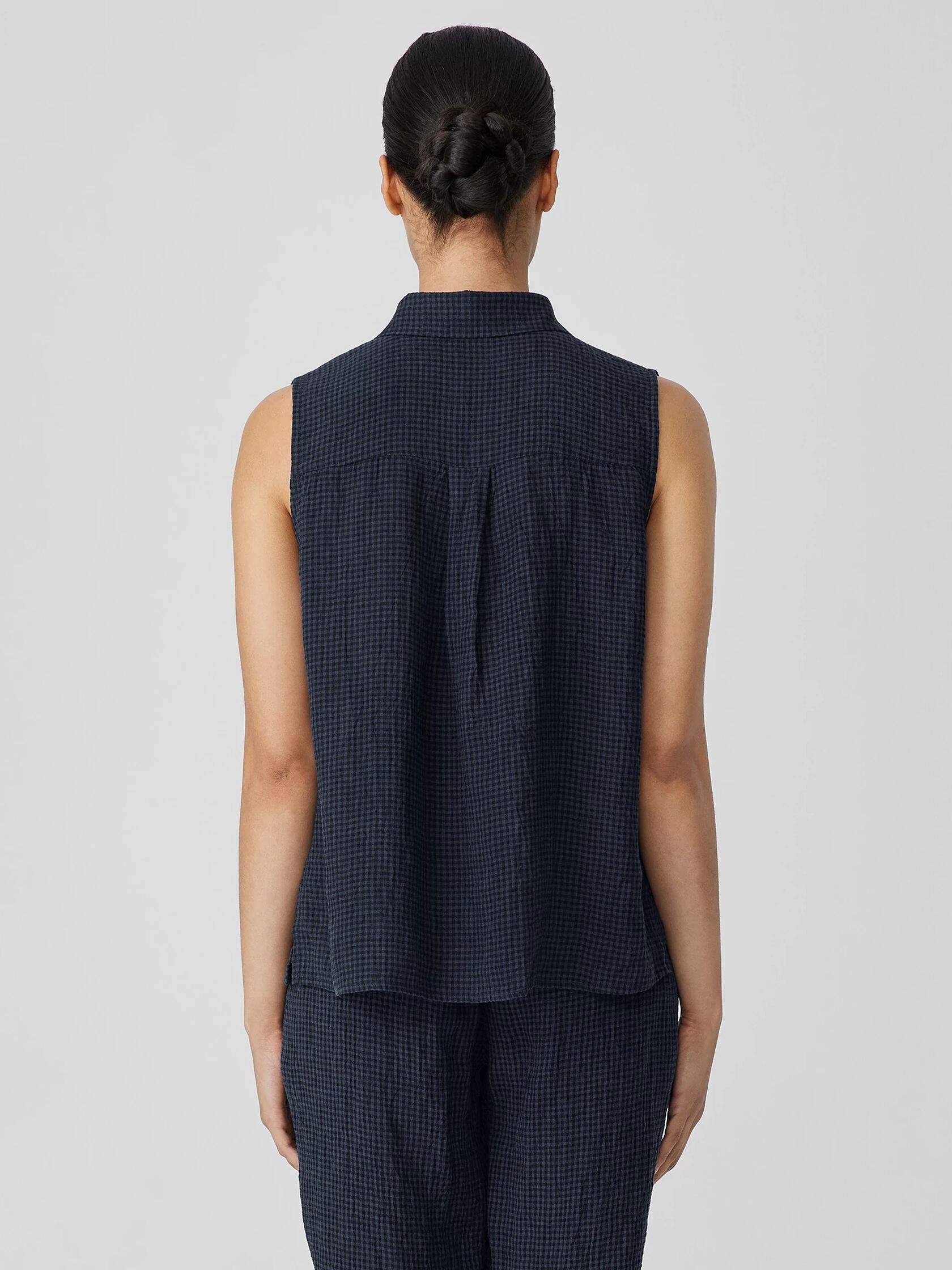 Puckered Organic Linen Sleeveless Shirt